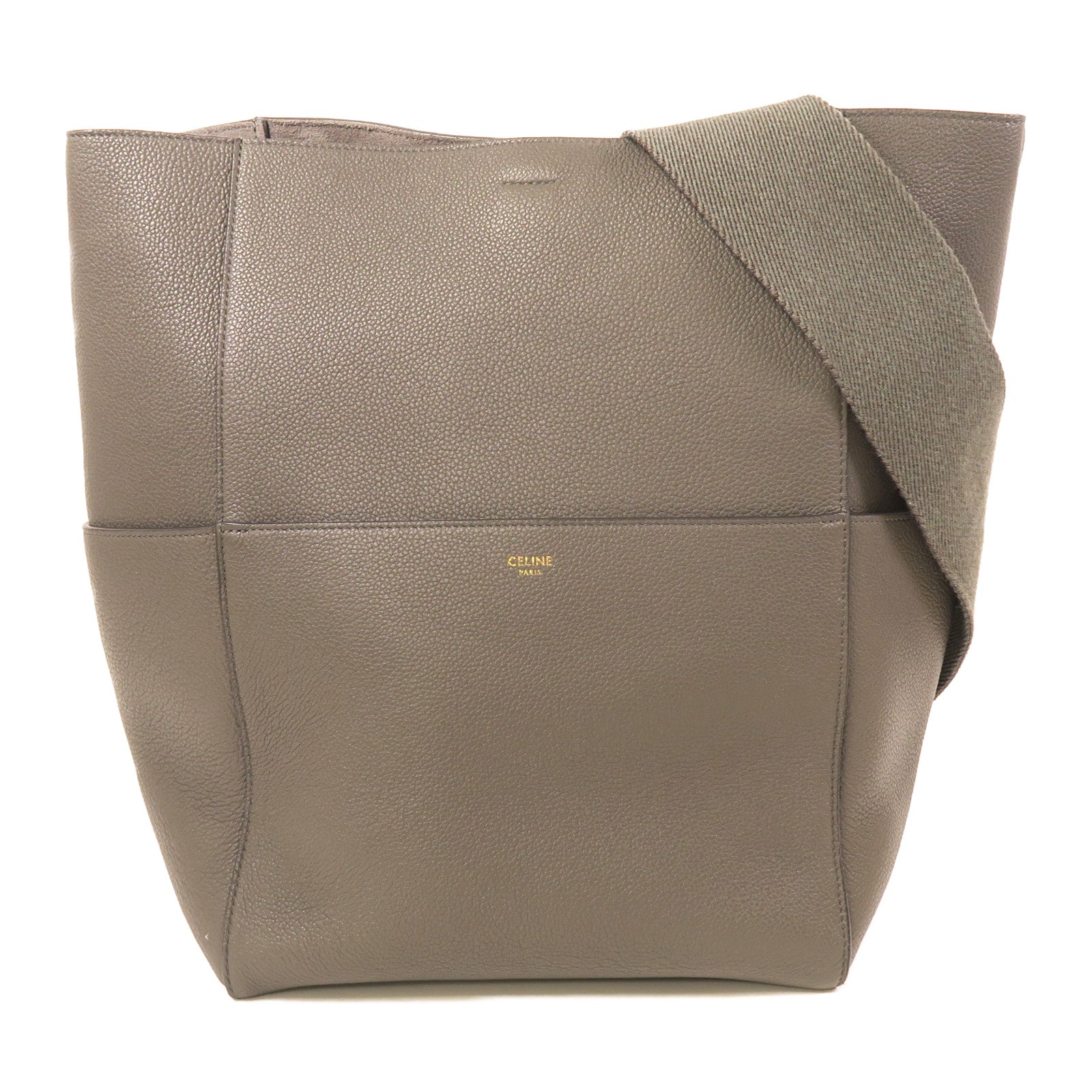 CELINE 牛皮皮革Shoulder Bag金扣肩背袋灰色