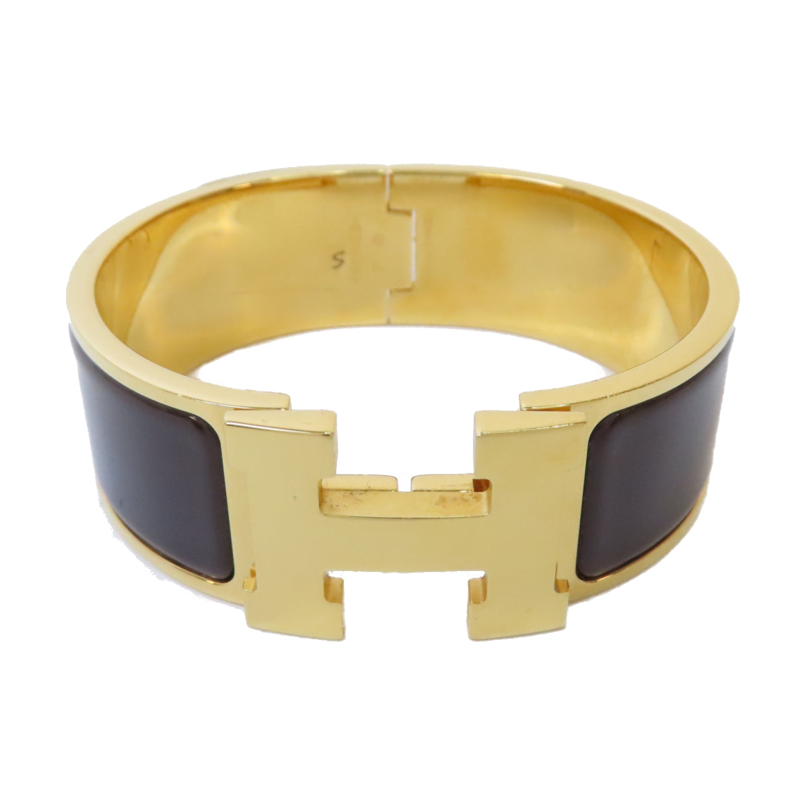 HERMES 金屬Clic-Clac H Bracelet手鐲金色/深啡色