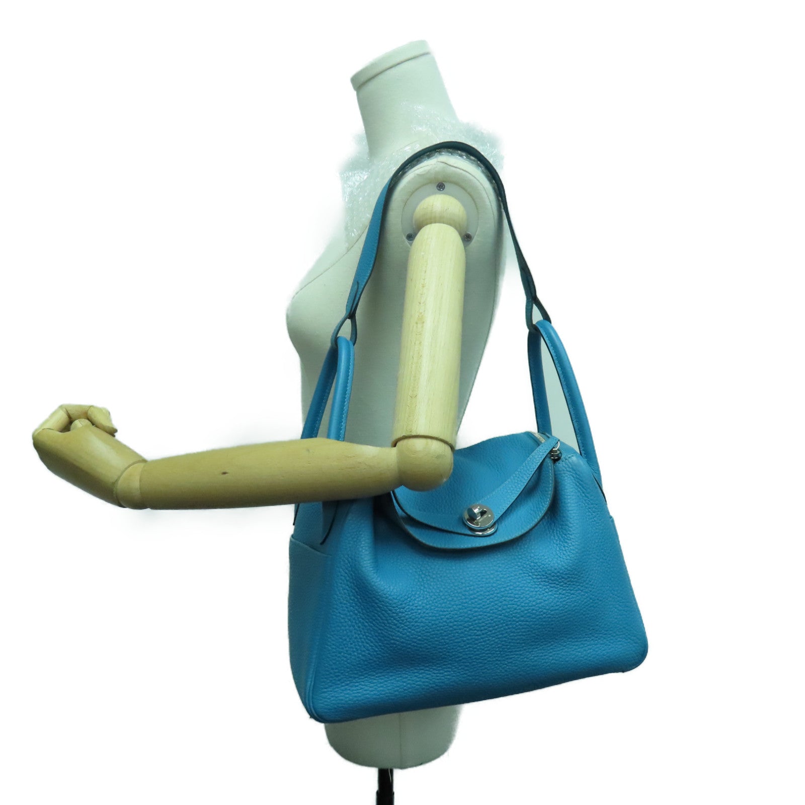 HERMES 【激减优惠】Clemence皮革Lindy 30银扣肩背袋Blue Jeans蓝色
