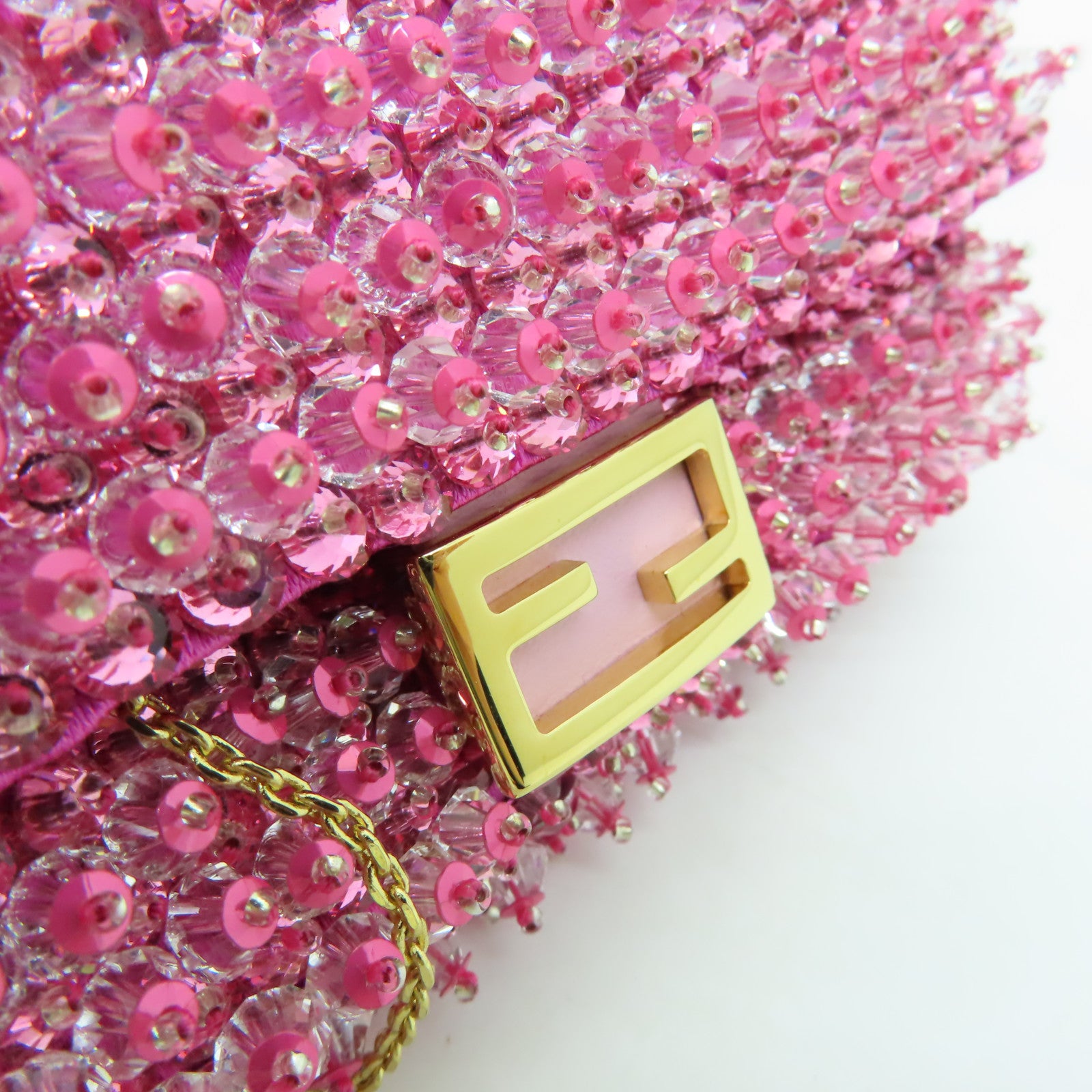 FENDI PVC Chain Shoulder Bag金扣鏈帶肩背袋粉紅色