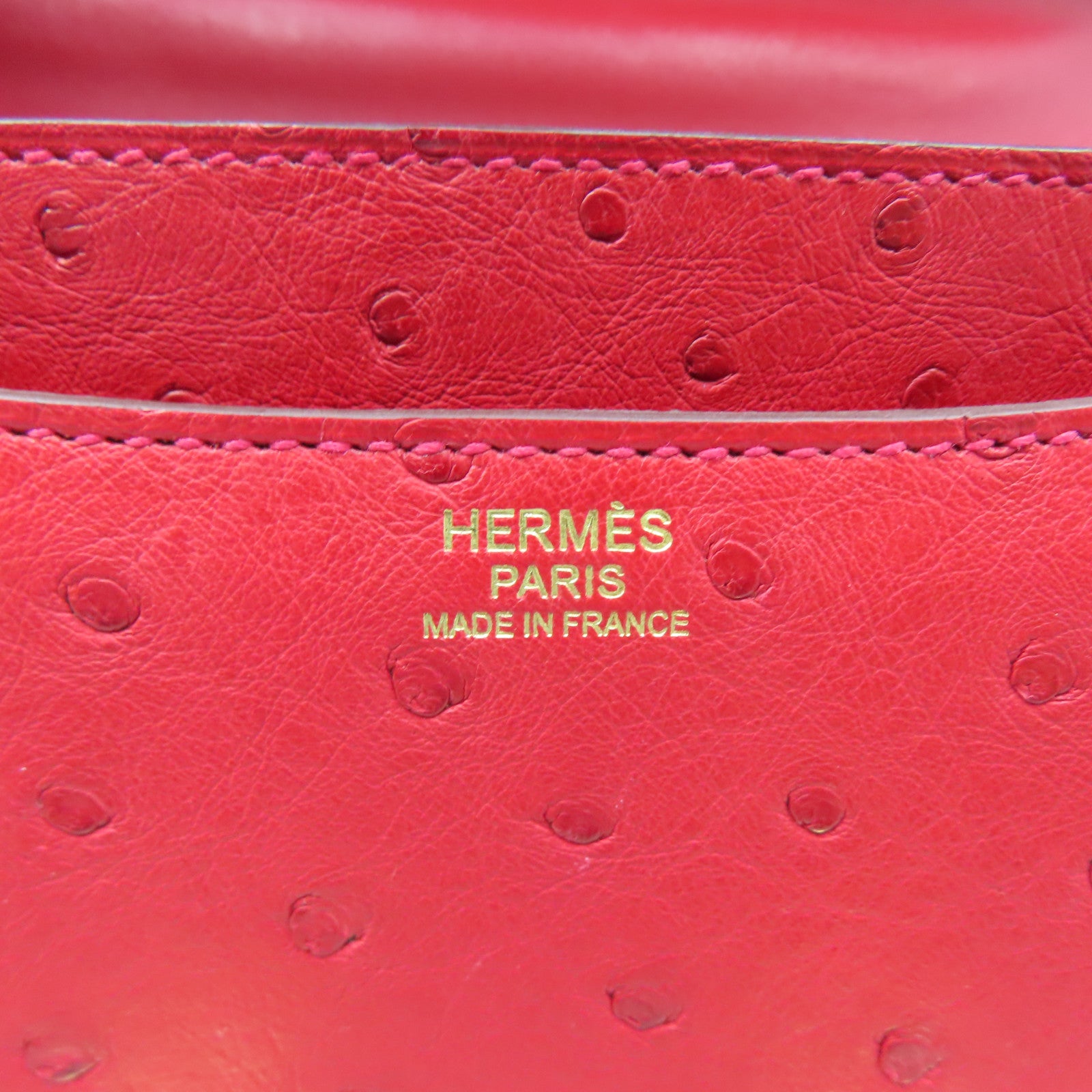 HERMES Ostrich Leather Constance 24 Gold Buckle Shoulder Bag Ostrich Red