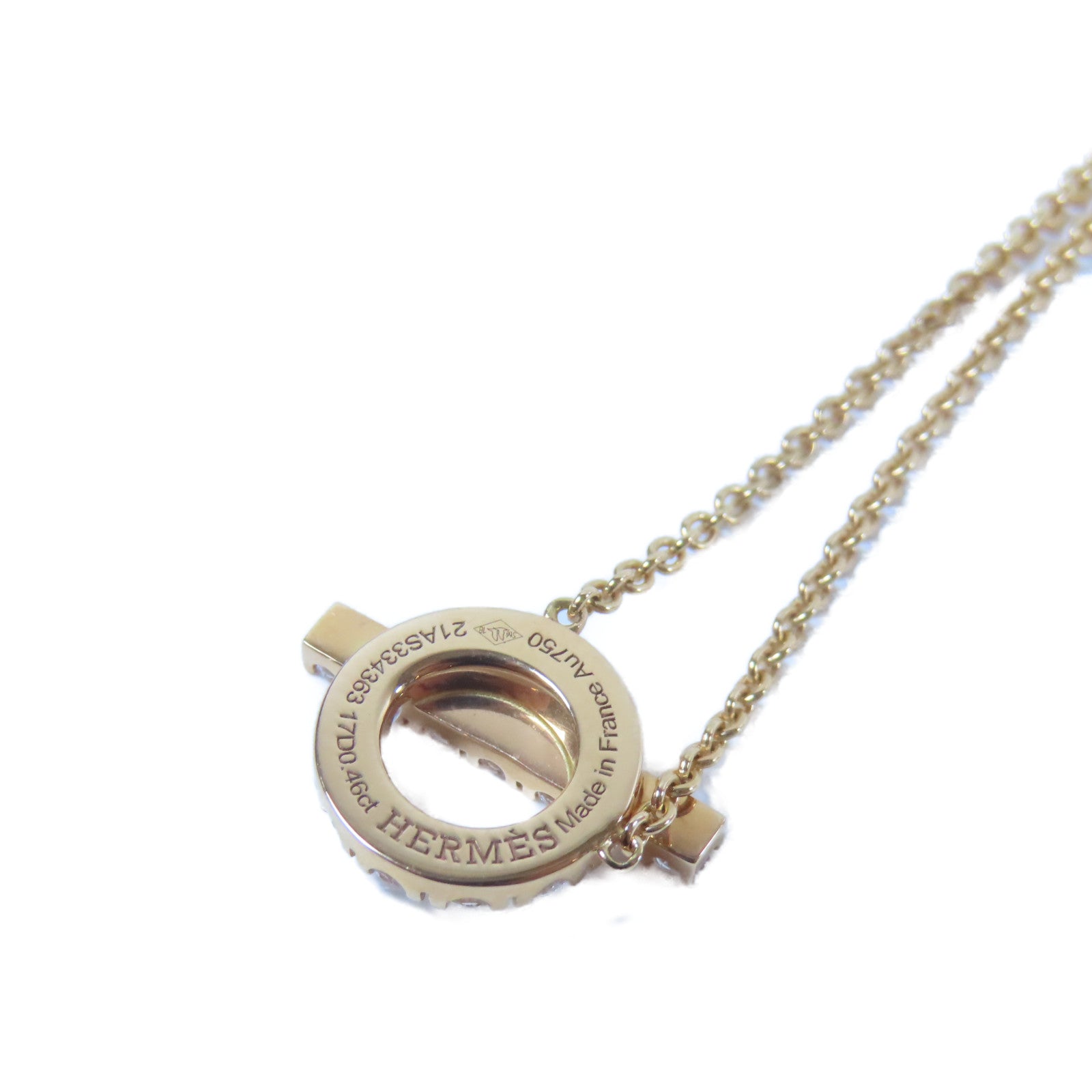 HERMES 18K玫瑰金Finesse Pendant金扣項鍊玫瑰金色