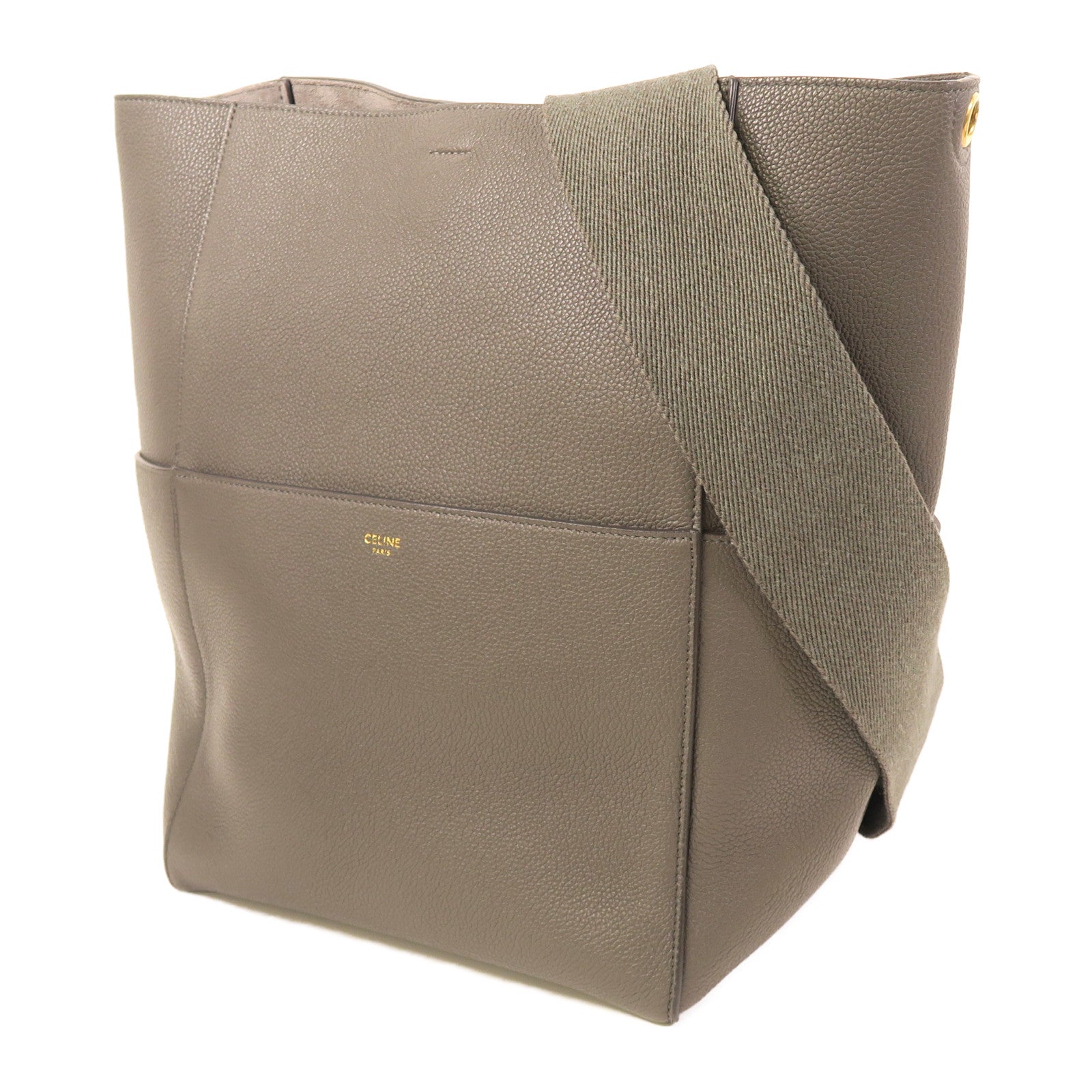CELINE 牛皮皮革Shoulder Bag金扣肩背袋灰色