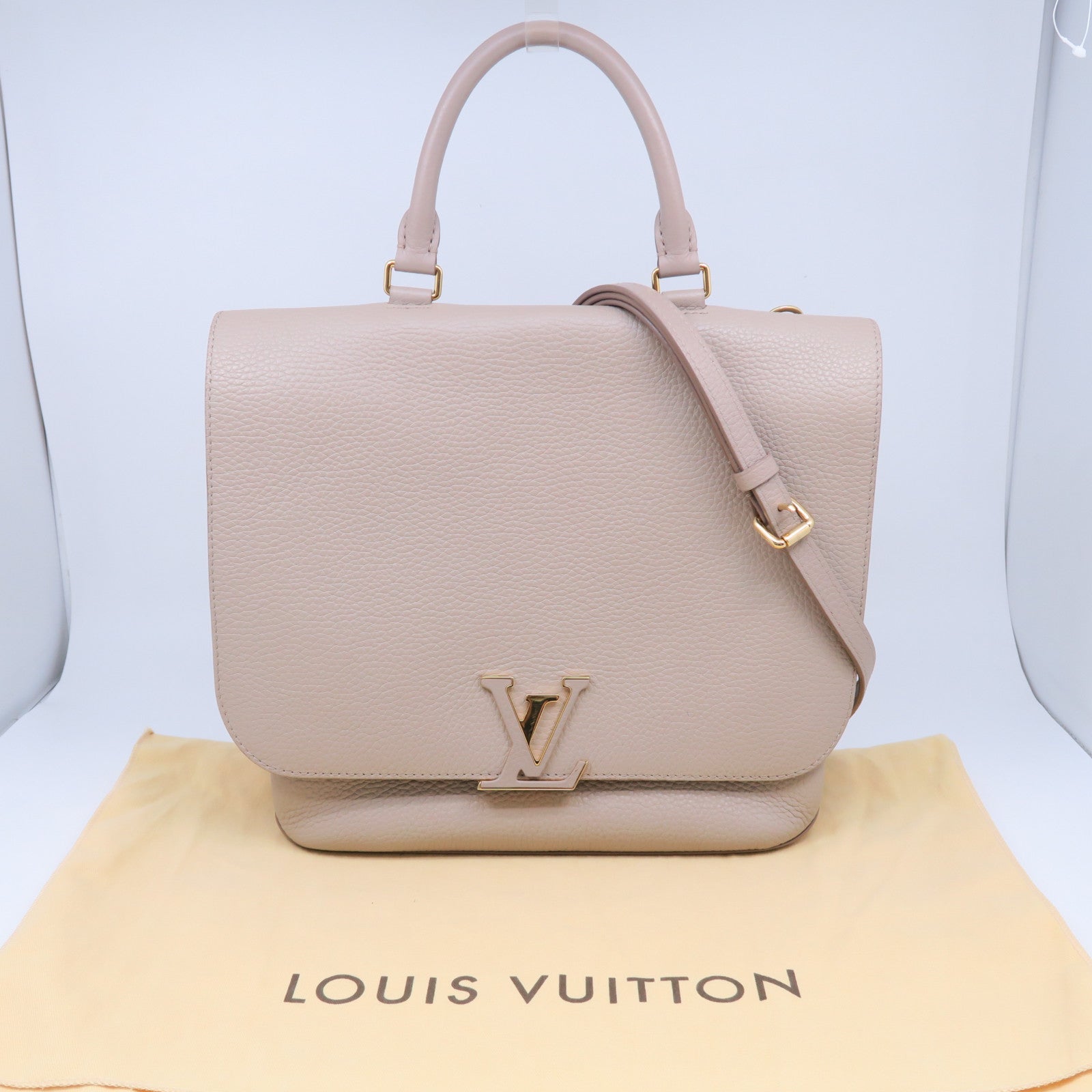 LOUIS VUITTON 牛皮皮革Volta金扣手挽肩背兩用袋米色