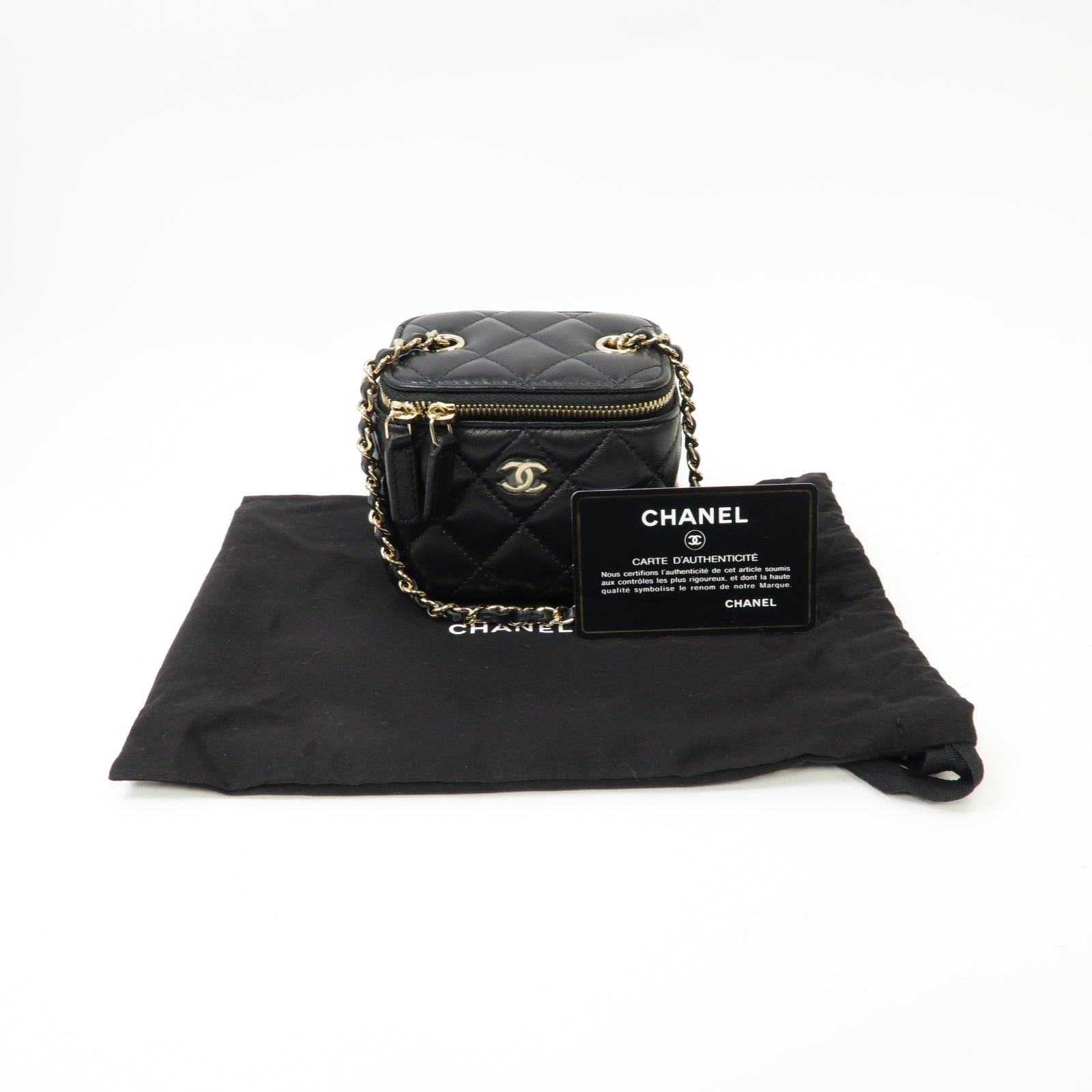 CHANEL 菱格羊皮皮革Chain Shoulder Bag金扣鏈帶肩背袋黒色