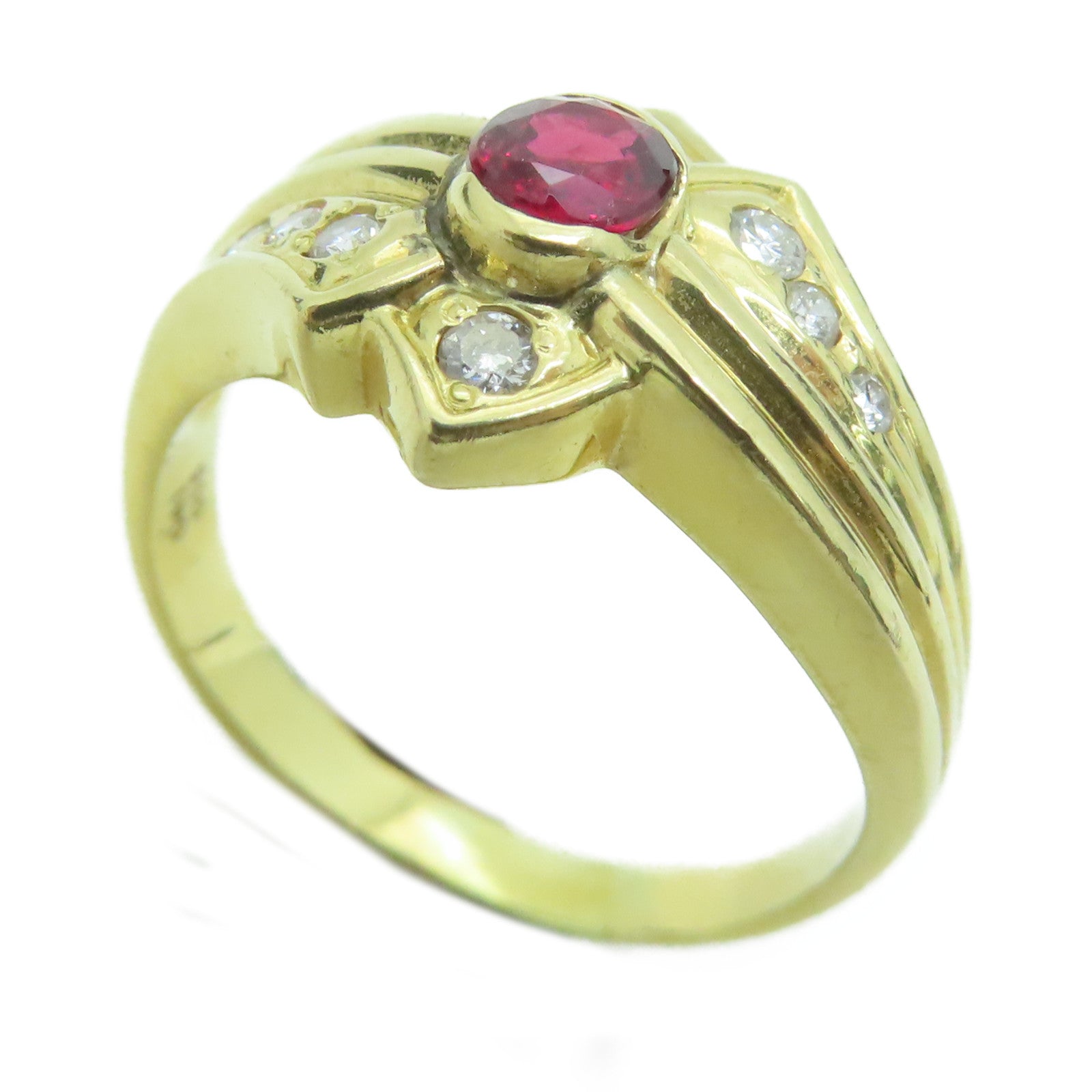 JEWELRY 【激减优惠】18K黄金Ruby Ring 0.41ct红宝石/0.15ct钻石戒指US#7.5