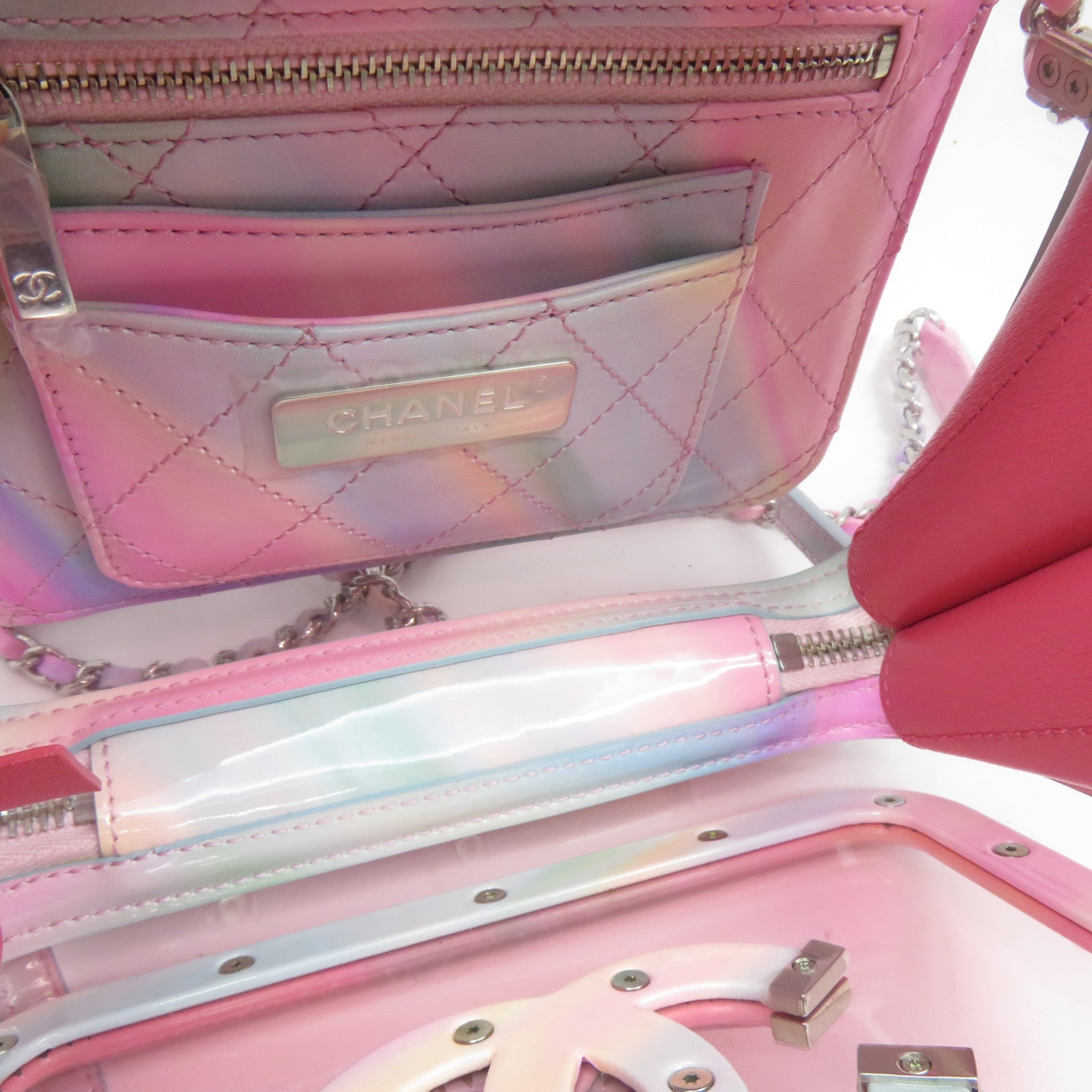 CHANEL PVC Vanity Case銀扣鏈帶手挽肩背兩用袋粉紅色