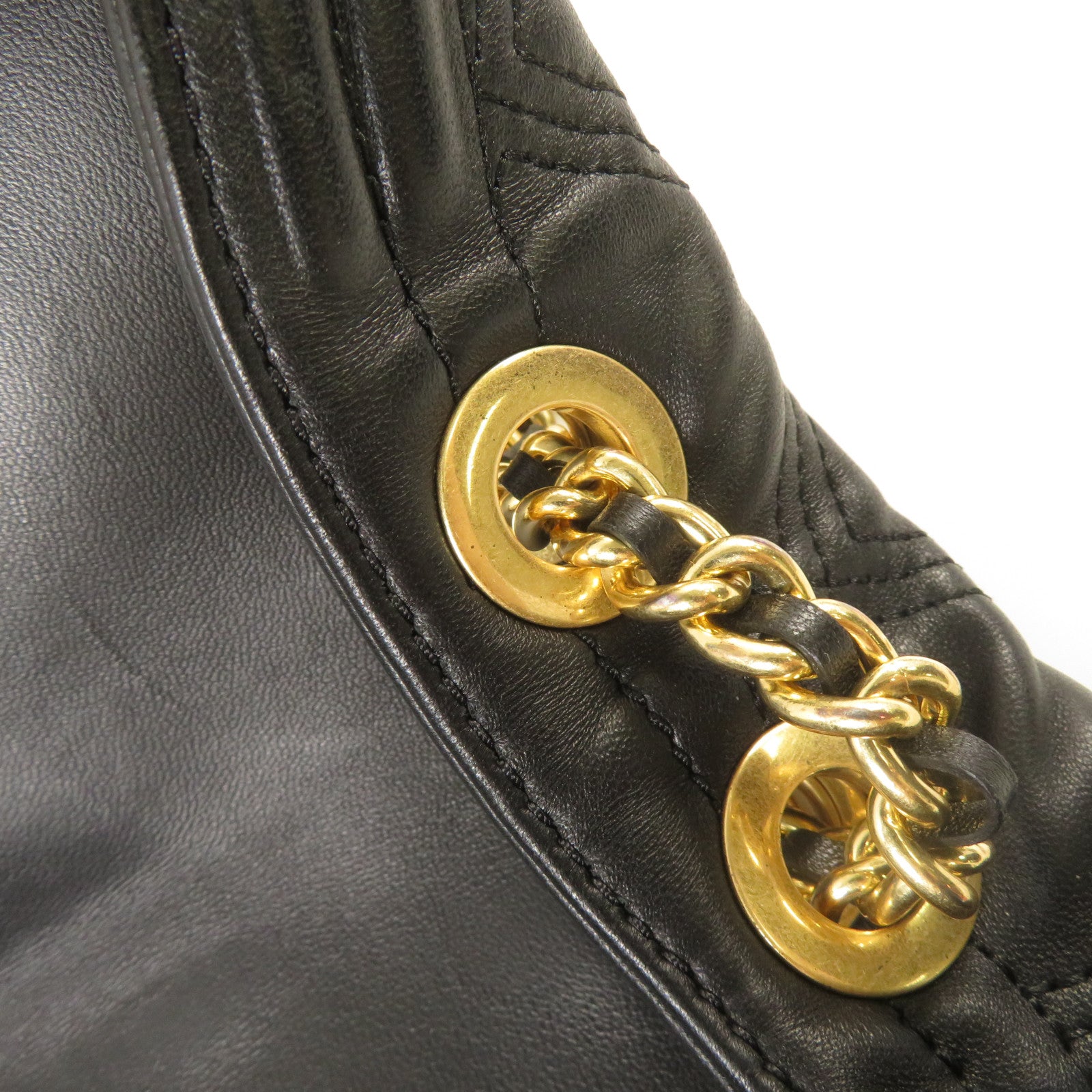 Tory Burch 菱格羊皮皮革Chain Shoulder金扣鏈帶肩背袋黑色