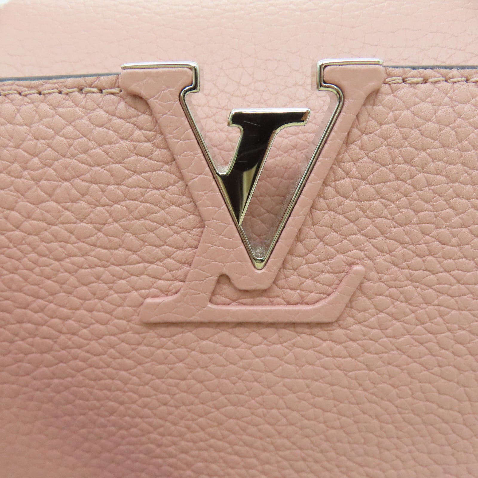 LOUIS VUITTON Taurillon皮革Capucines BB银扣手挽肩背两用袋粉红色