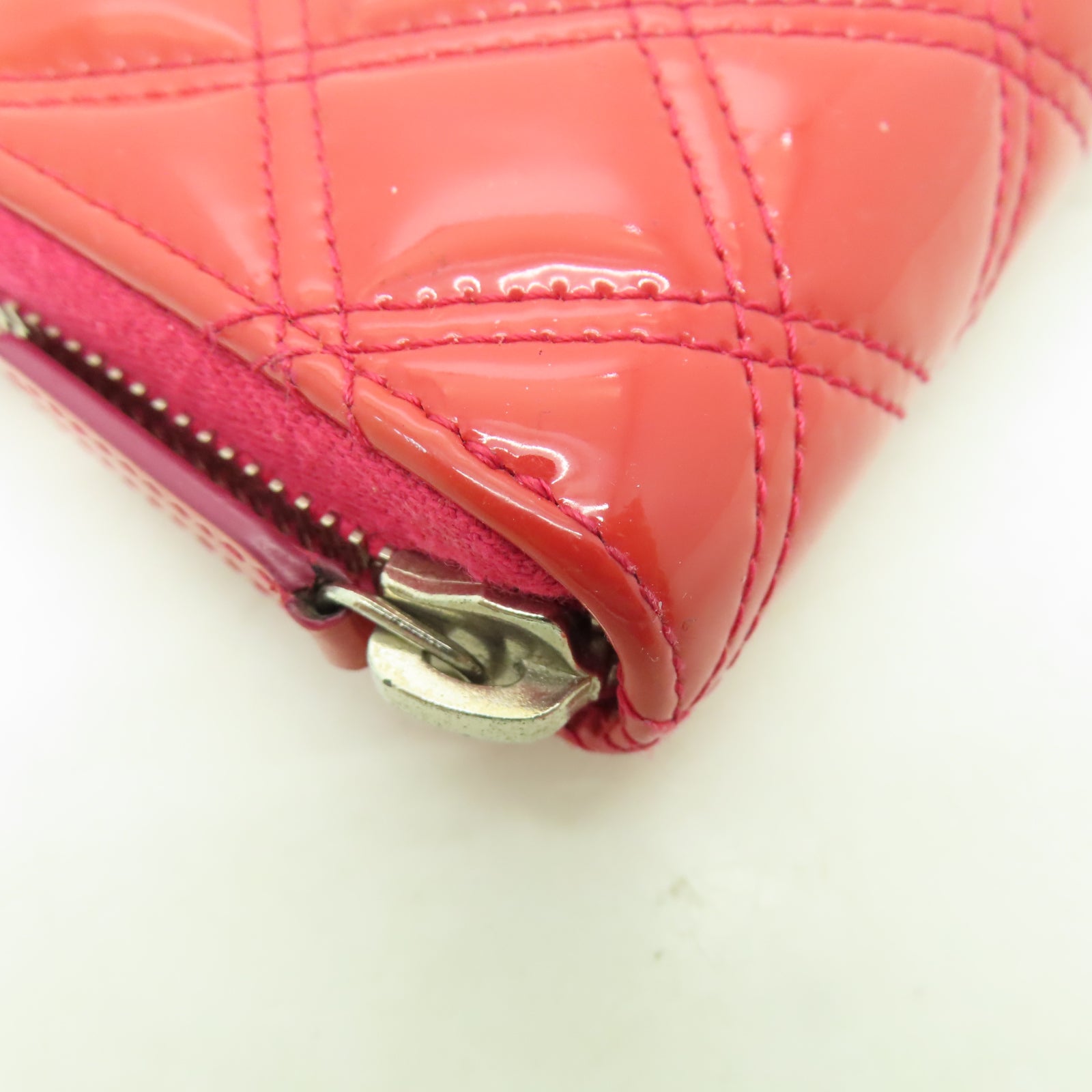 CHANEL 【激減優惠】菱格漆皮皮革Zipper Long Wallet銀扣長錢包紅色