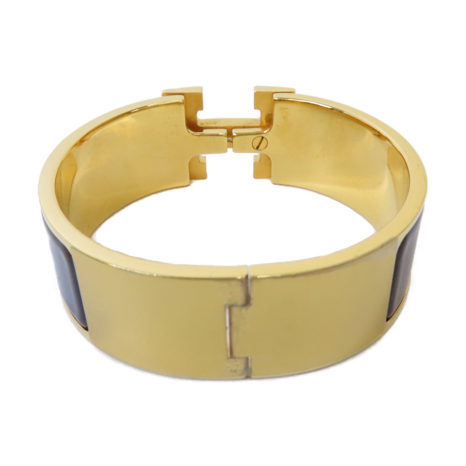HERMES 金屬Clic-Clac H Bracelet手鐲金色/深啡色