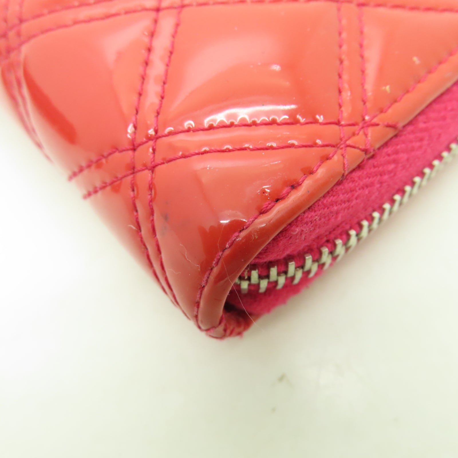 CHANEL 【激減優惠】菱格漆皮皮革Zipper Long Wallet銀扣長錢包紅色