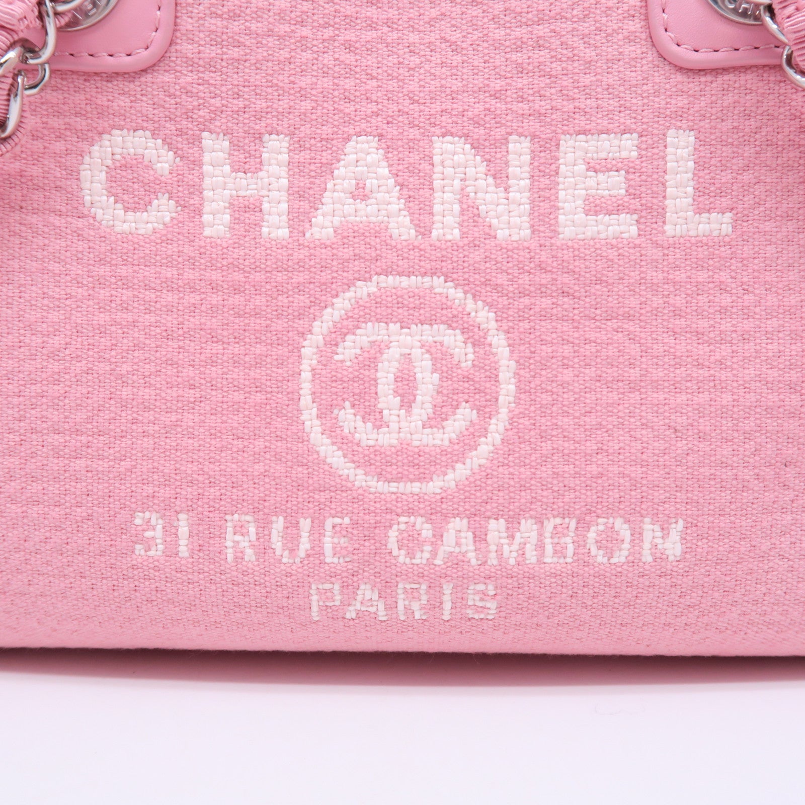 CHANEL 【激減優惠】帆布Deauville銀扣手挽鏈帶肩背兩用袋粉紅色