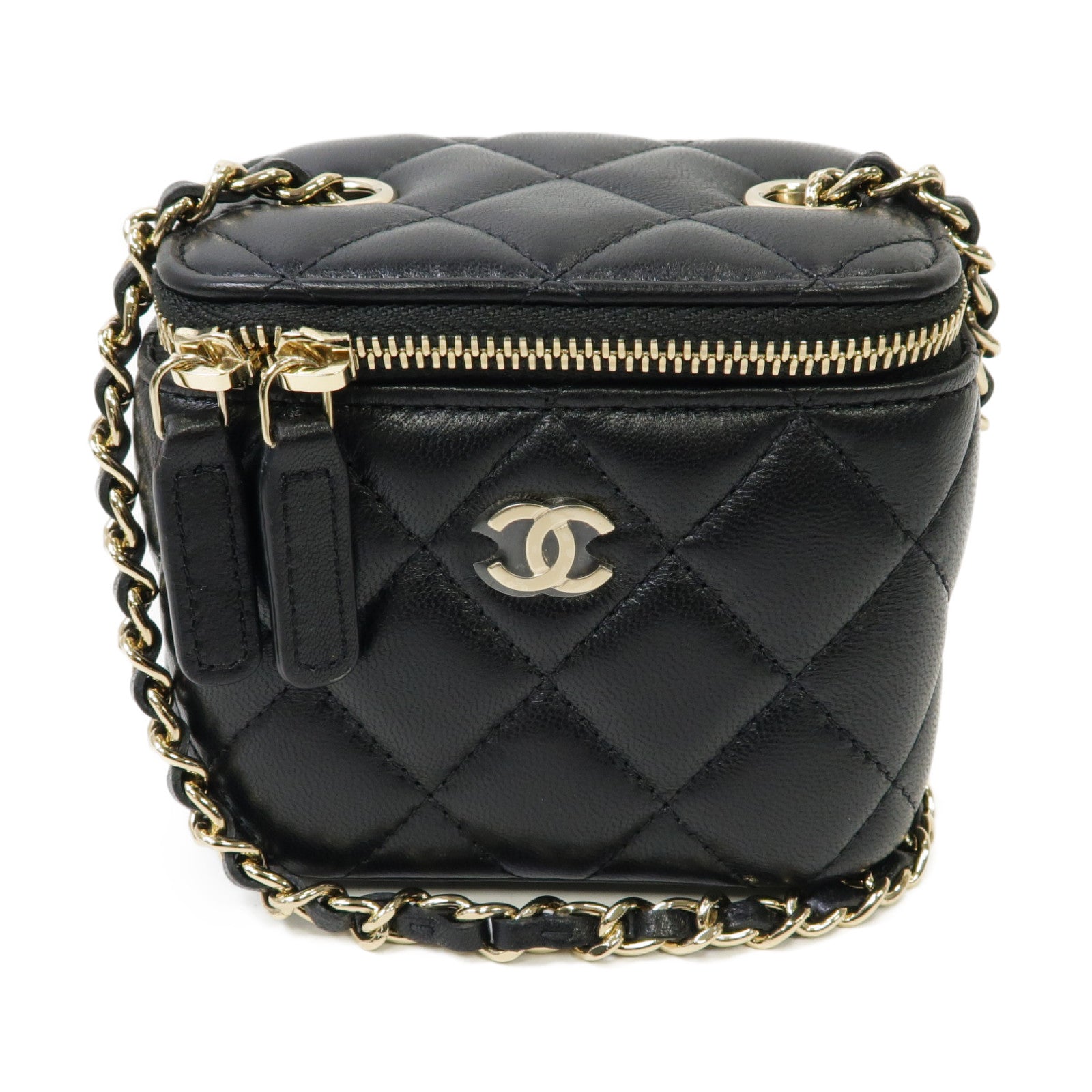 CHANEL 菱格羊皮皮革Chain Shoulder Bag金扣鏈帶肩背袋黒色