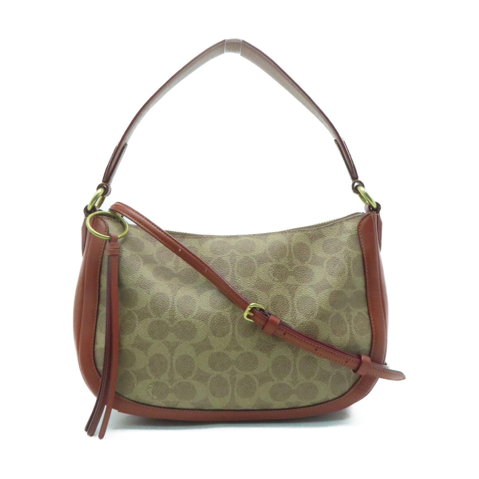 COACH 牛皮皮革2 Way Shoulder Bag金扣手挽肩背兩用袋棕色