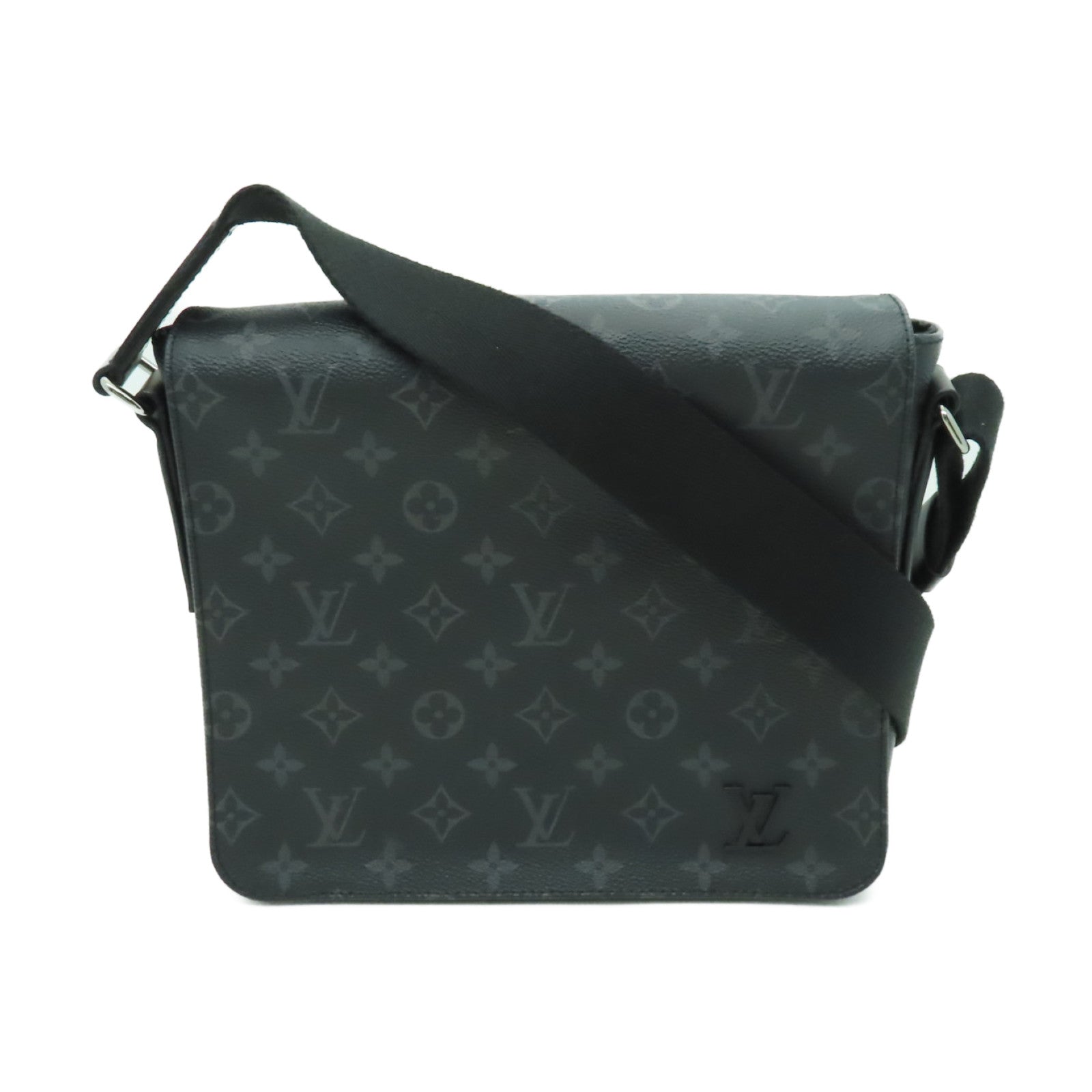 LOUIS VUITTON Monogram Eclipse District PM銀扣肩背袋黑色/灰色