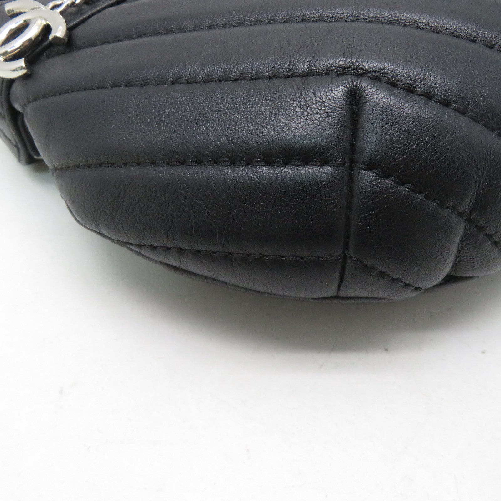 CHANEL 斜紋羊皮皮革Waist Bag銀扣腰包黑色