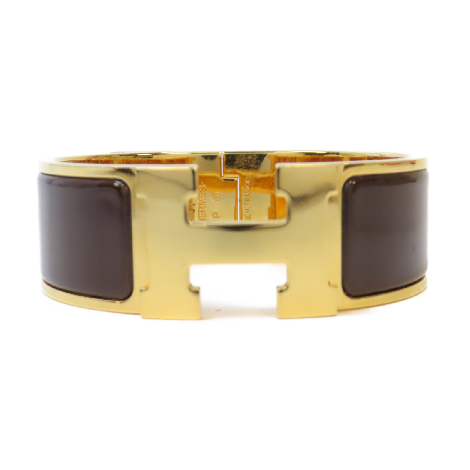 HERMES 金屬Clic-Clac H Bracelet手鐲金色/深啡色
