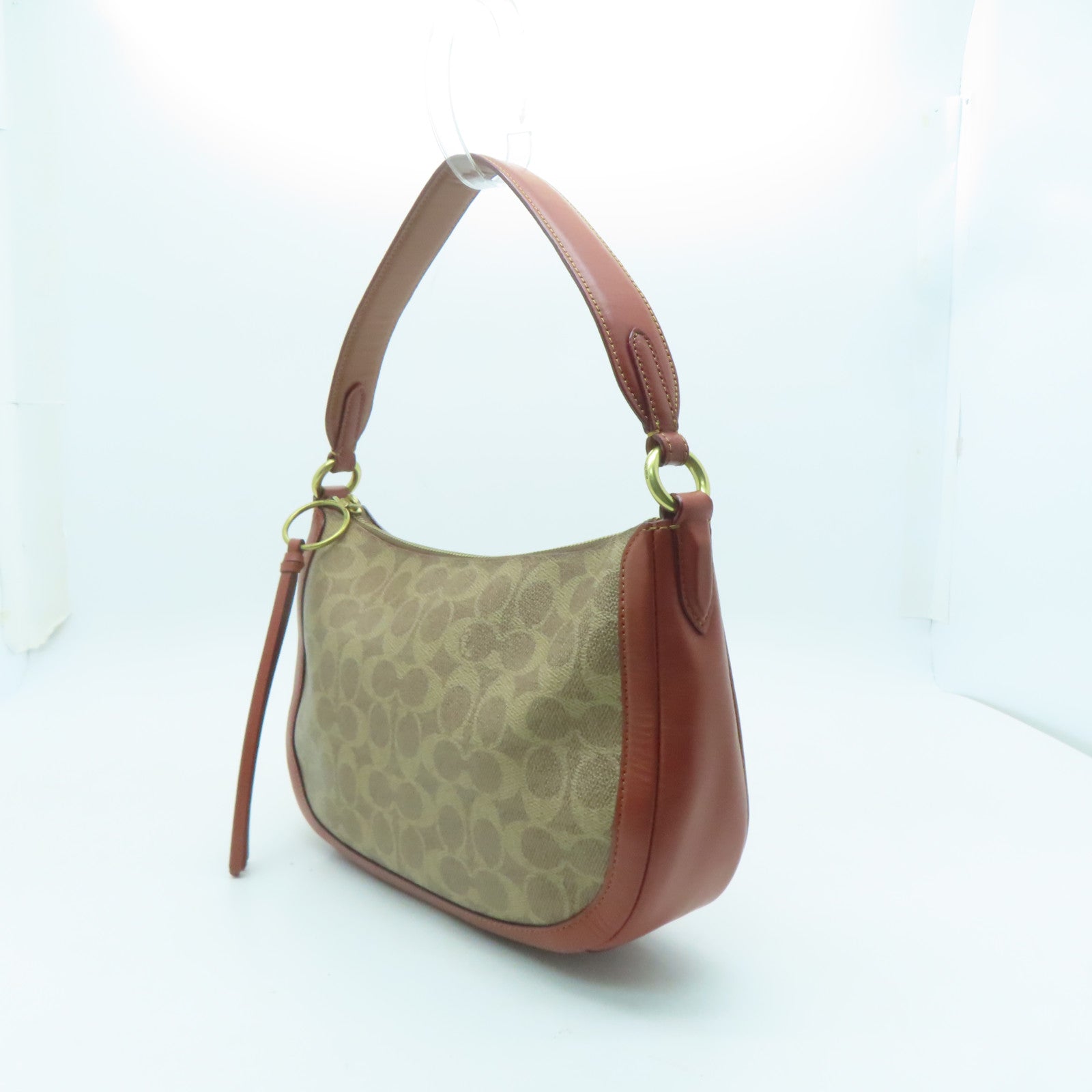 COACH 牛皮皮革2 Way Shoulder Bag金扣手挽肩背兩用袋棕色