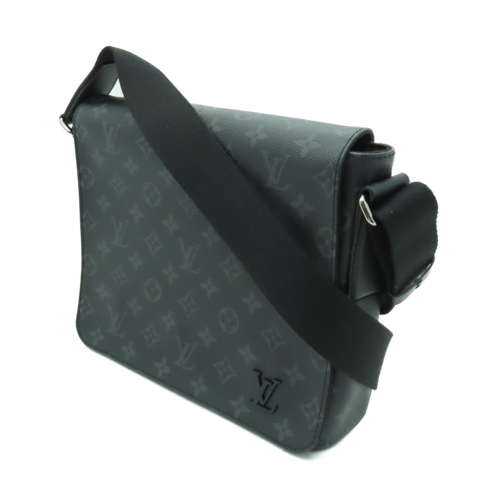 LOUIS VUITTON Monogram Eclipse District PM銀扣肩背袋黑色/灰色