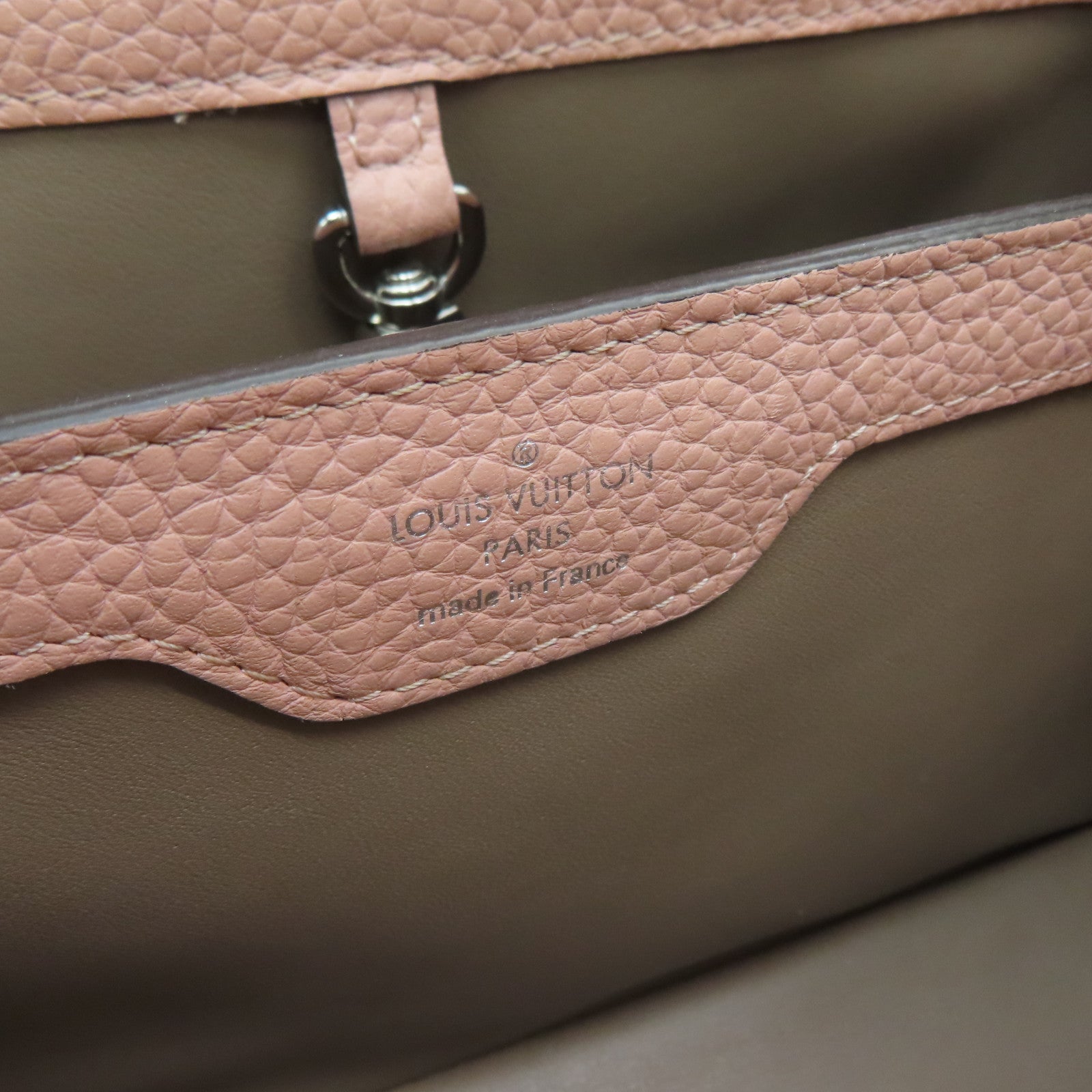 LOUIS VUITTON Taurillon皮革Capucines BB银扣手挽肩背两用袋粉红色