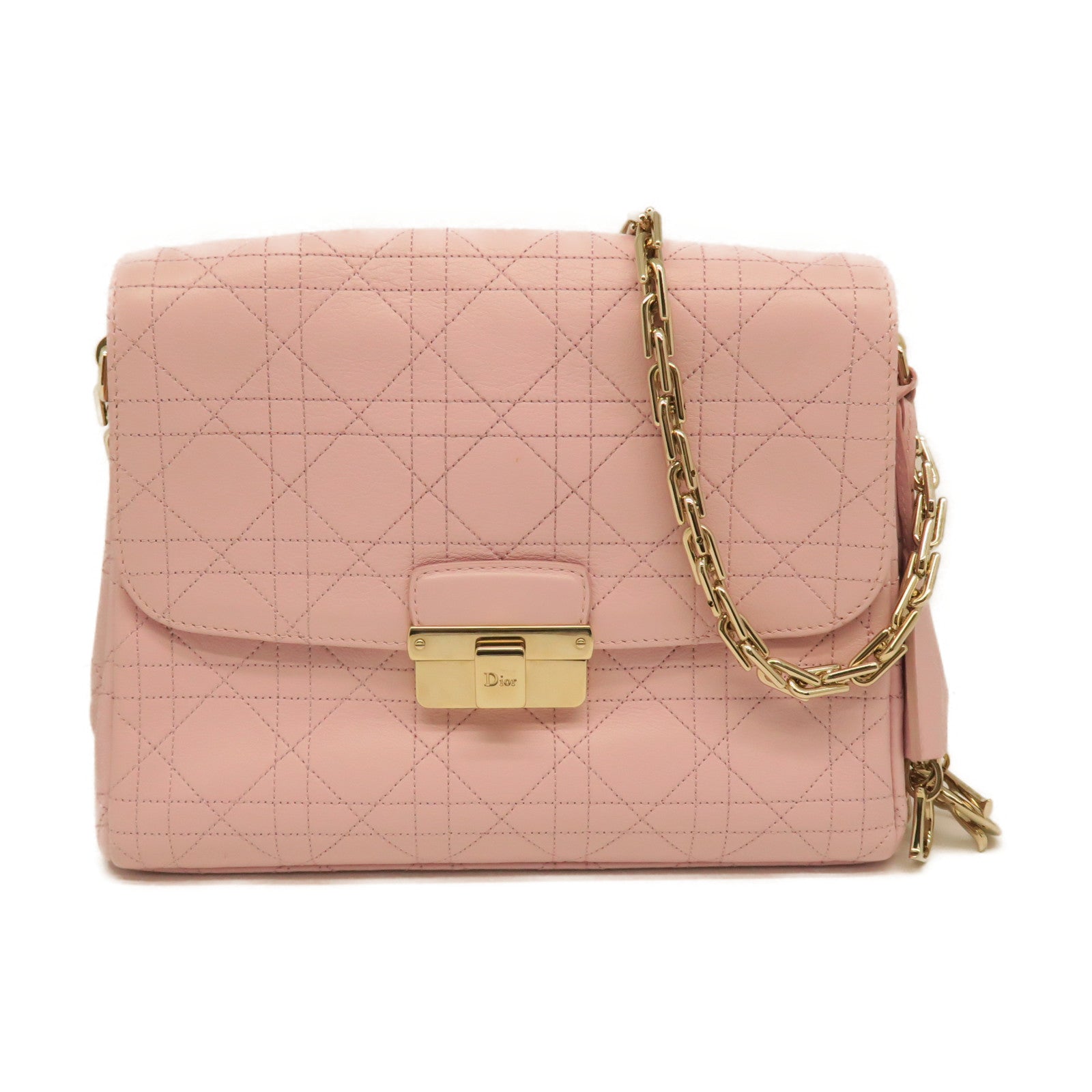 Dior rhombic cowhide leather Chain Shoulder gold buckle shoulder bag pink