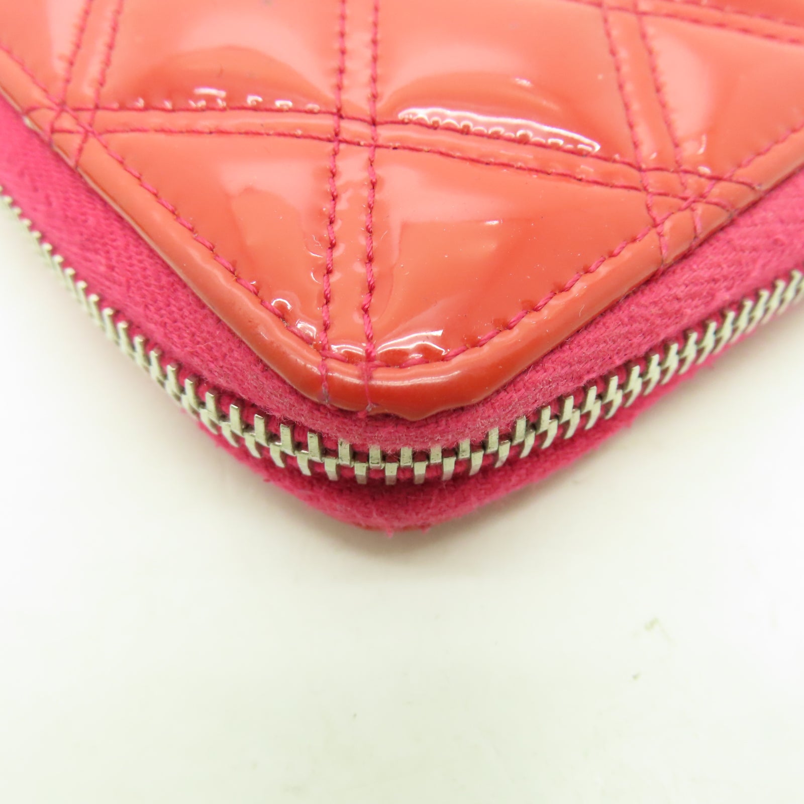 CHANEL 【激減優惠】菱格漆皮皮革Zipper Long Wallet銀扣長錢包紅色