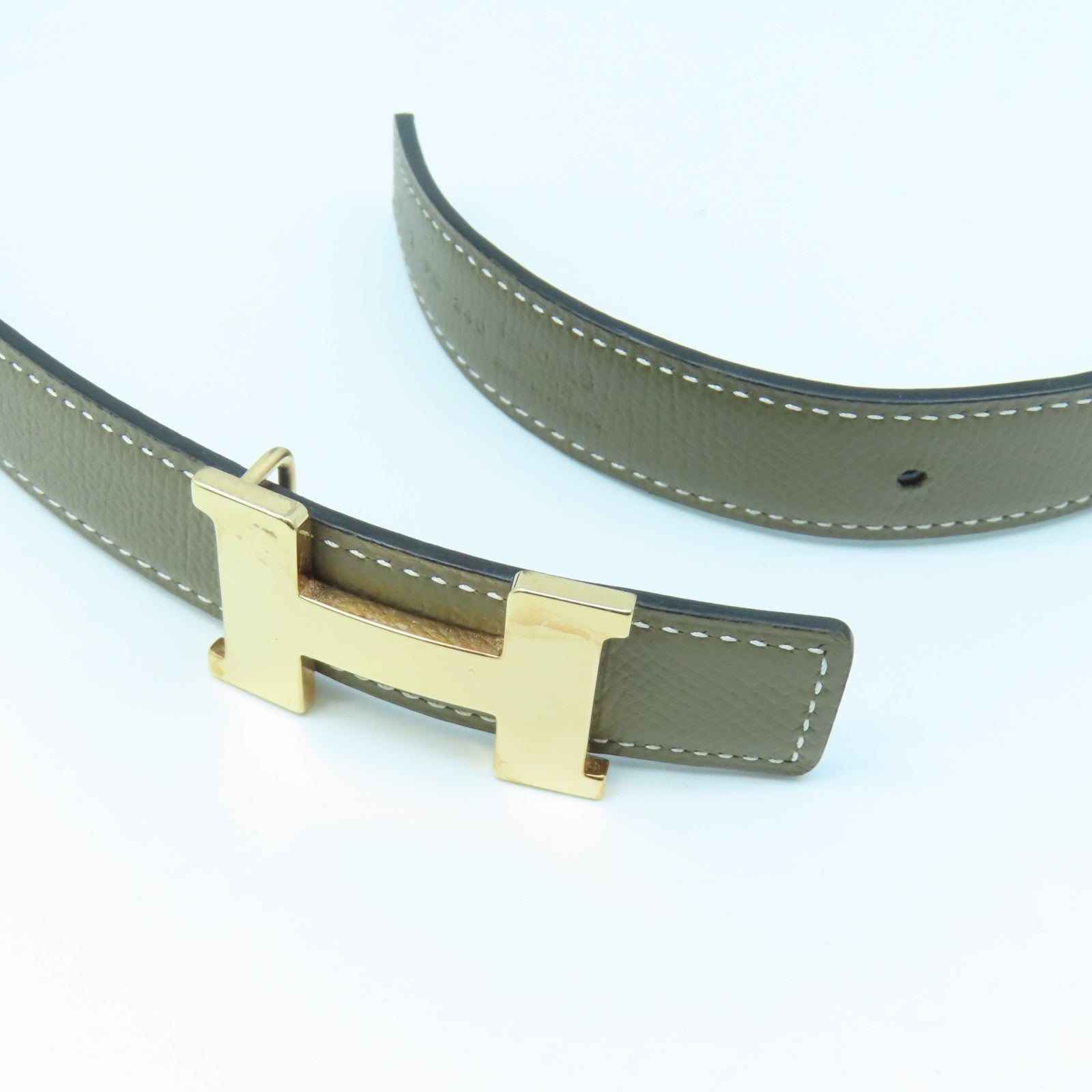 HERMES Veau Epsom Leather H Belt 80Cm Gold Buckle Belt Elephant Gray