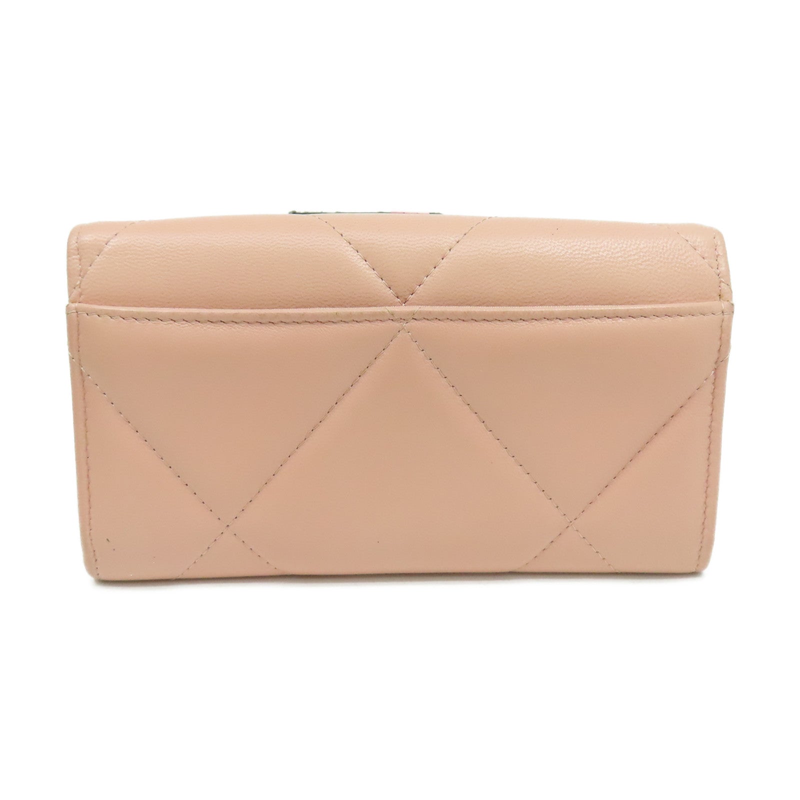 CHANEL 菱格牛皮皮革Middle Wallet金扣錢包粉紅色
