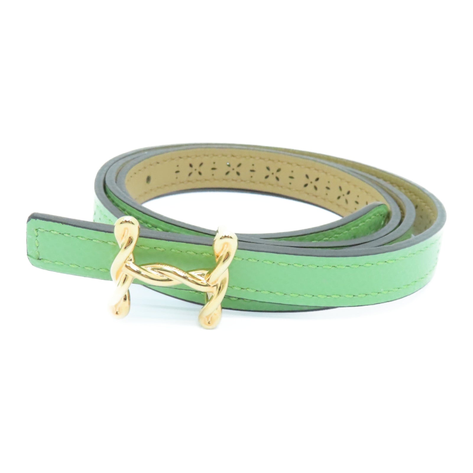 HERMES 【激減優惠】Epsom皮革H Torsade Belt 70cm金扣皮帶Vert Criquet綠色