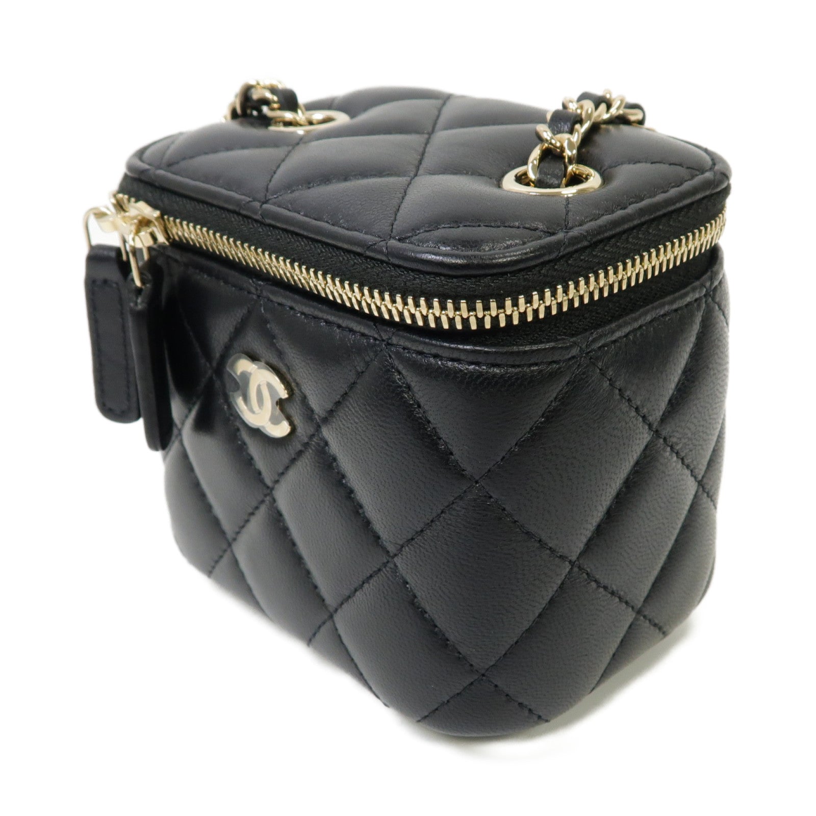 CHANEL 菱格羊皮皮革Chain Shoulder Bag金扣鏈帶肩背袋黒色