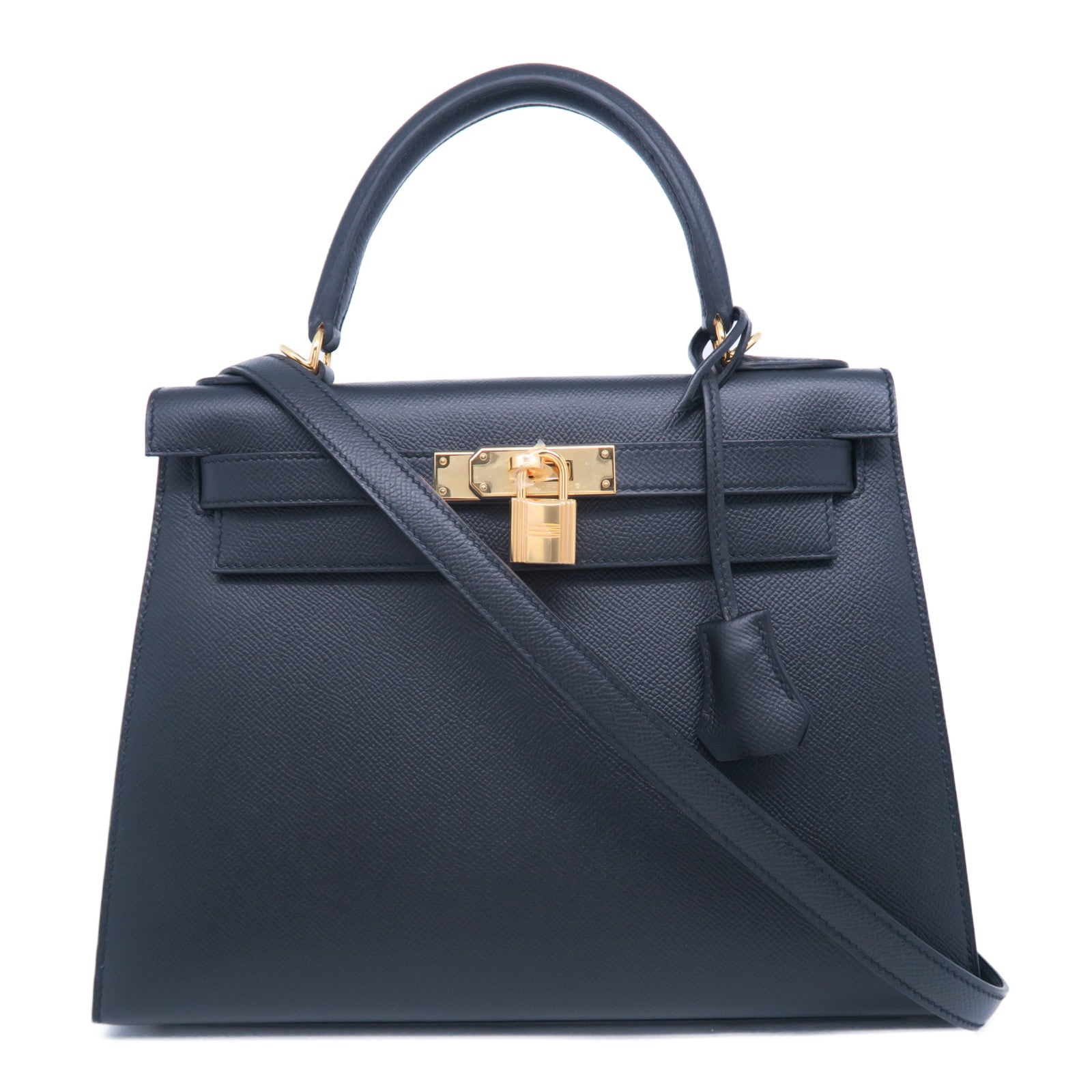 HERMES Veau Epsom皮革Kelly 28金扣手挽肩背兩用袋黑色