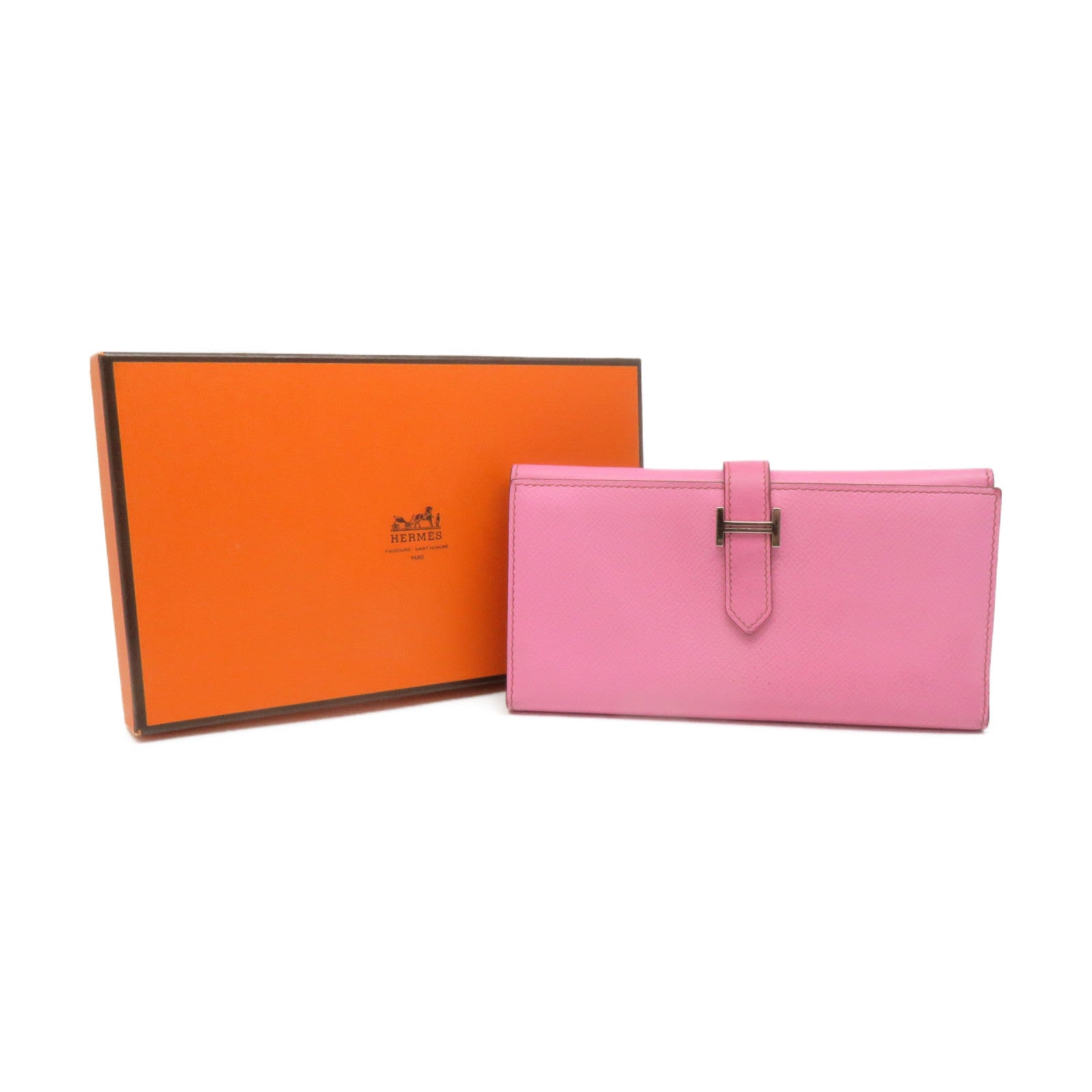 HERMES 【激減優惠】Epsom皮革Bearn W Snap Wallet銀扣長銀包粉紅色