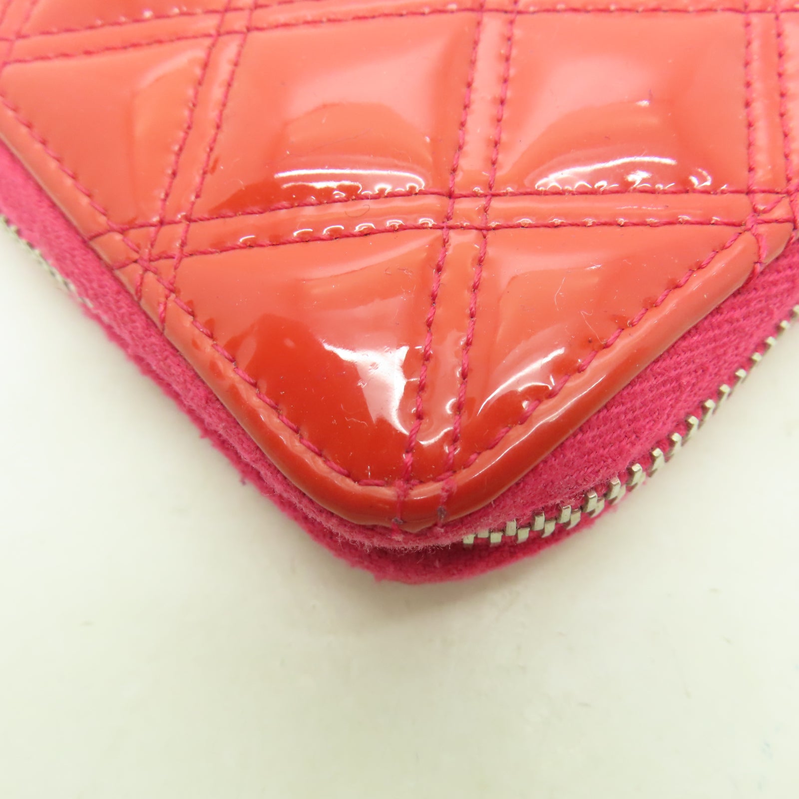 CHANEL 【激減優惠】菱格漆皮皮革Zipper Long Wallet銀扣長錢包紅色