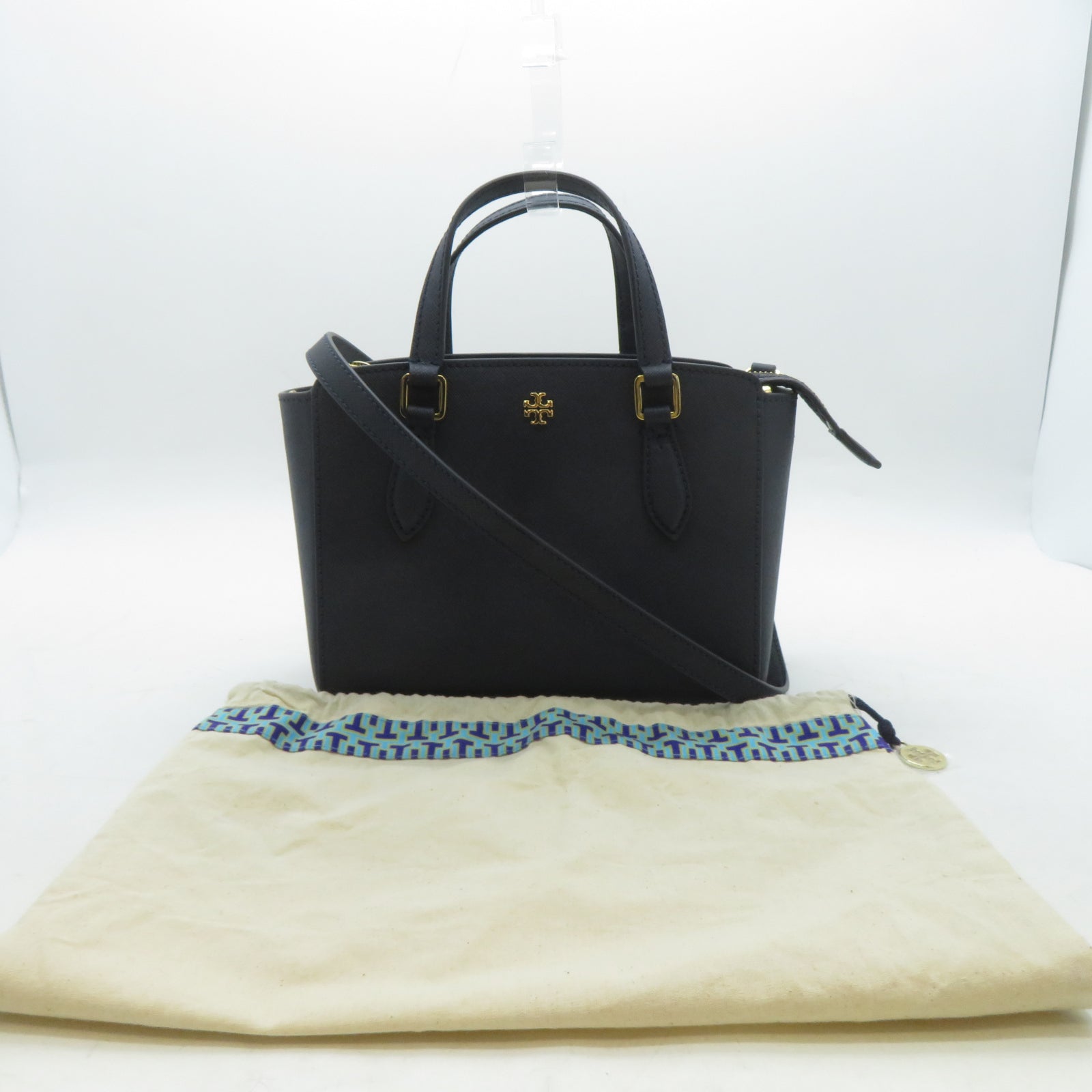 Tory Burch 牛皮皮革2 Way Shoulder金扣手挽肩背兩用袋深藍色
