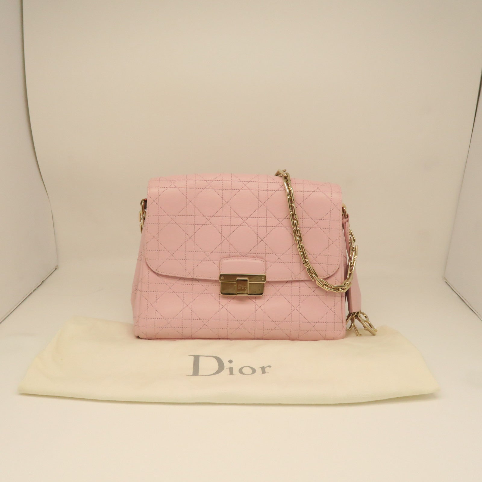 Dior rhombic cowhide leather Chain Shoulder gold buckle shoulder bag pink