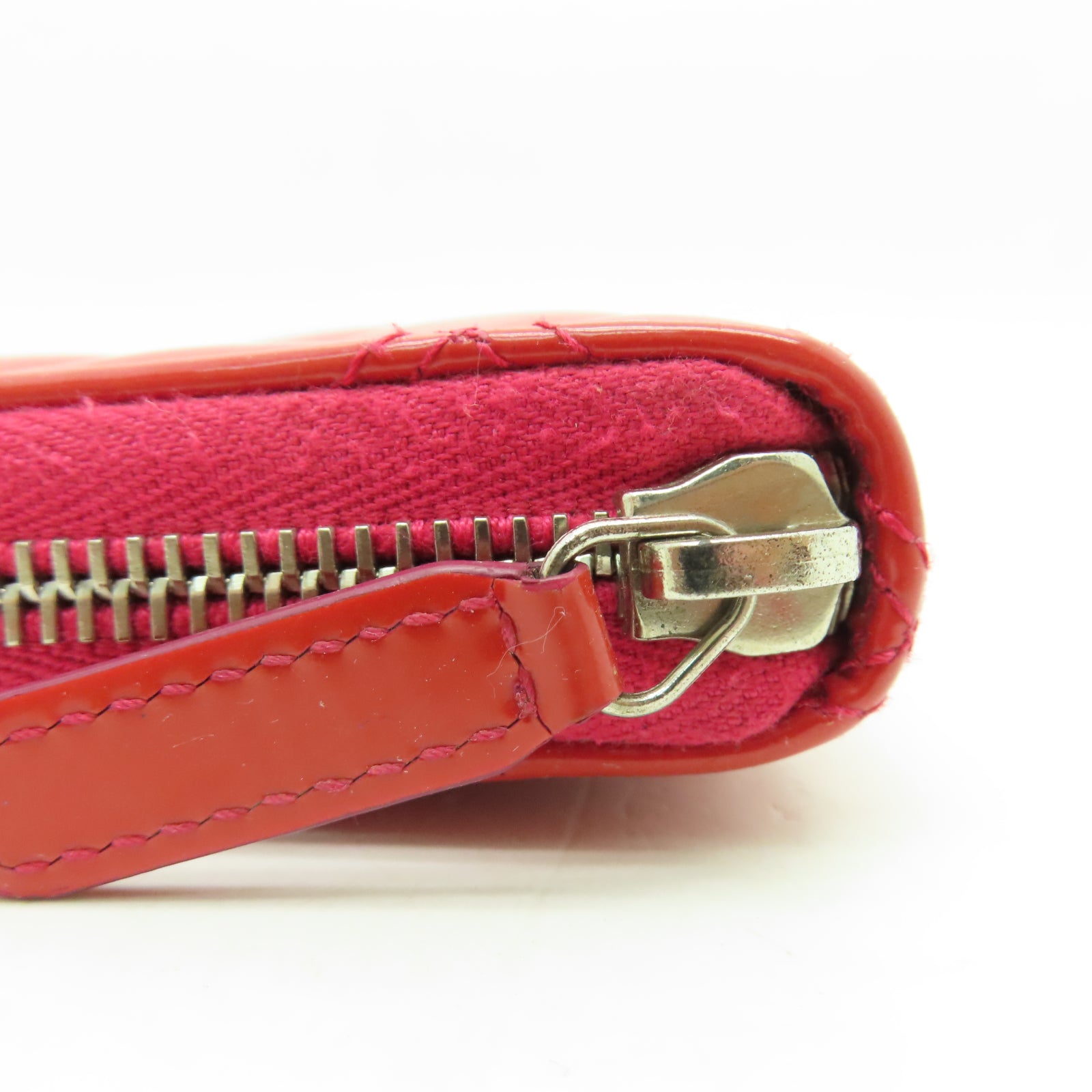 CHANEL 【激減優惠】菱格漆皮皮革Zipper Long Wallet銀扣長錢包紅色