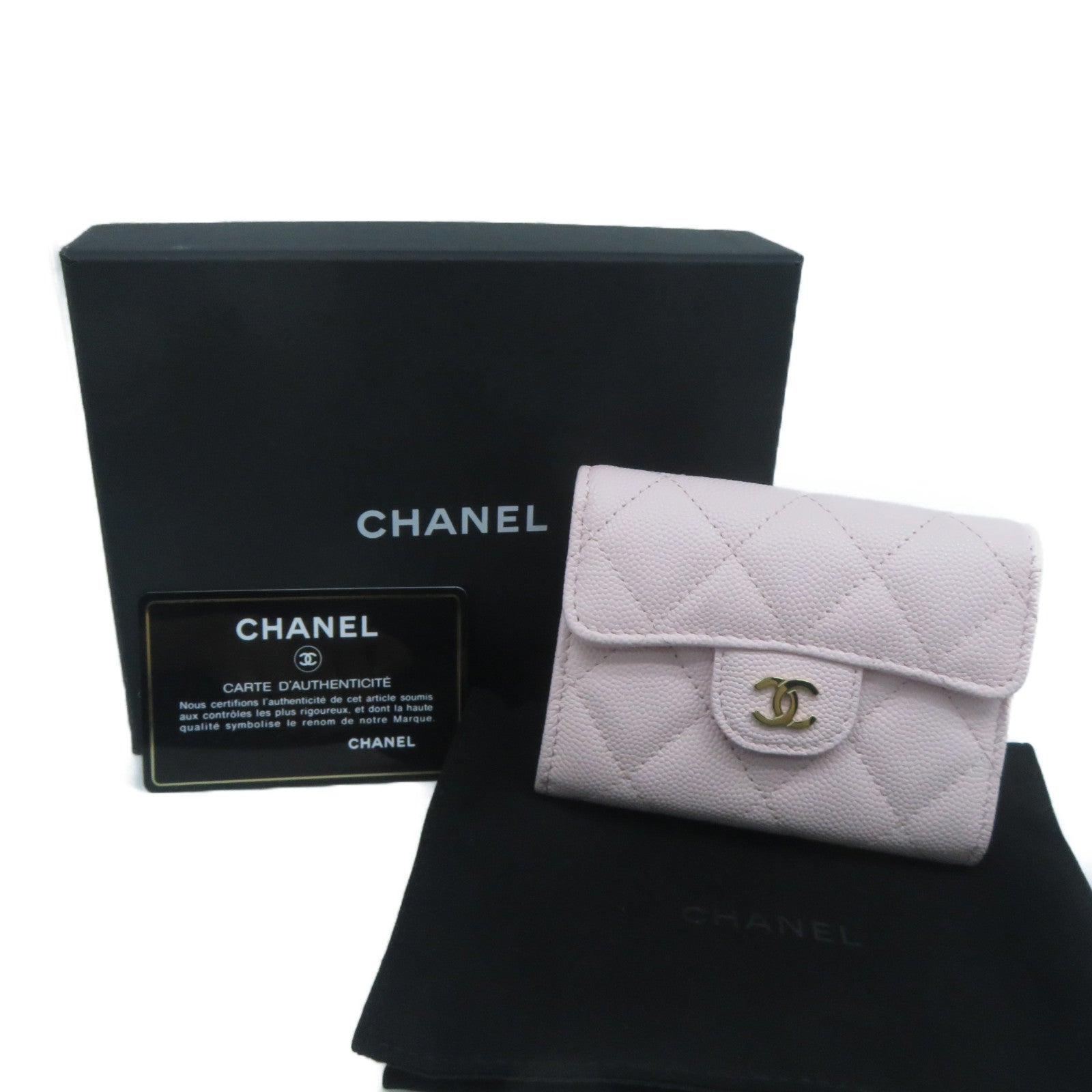 CHANEL 菱格Caviar皮革Card Holder金扣卡片套粉紅色
