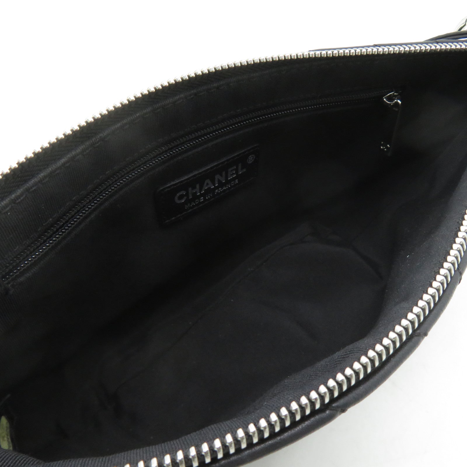 CHANEL 斜紋羊皮皮革Waist Bag銀扣腰包黑色