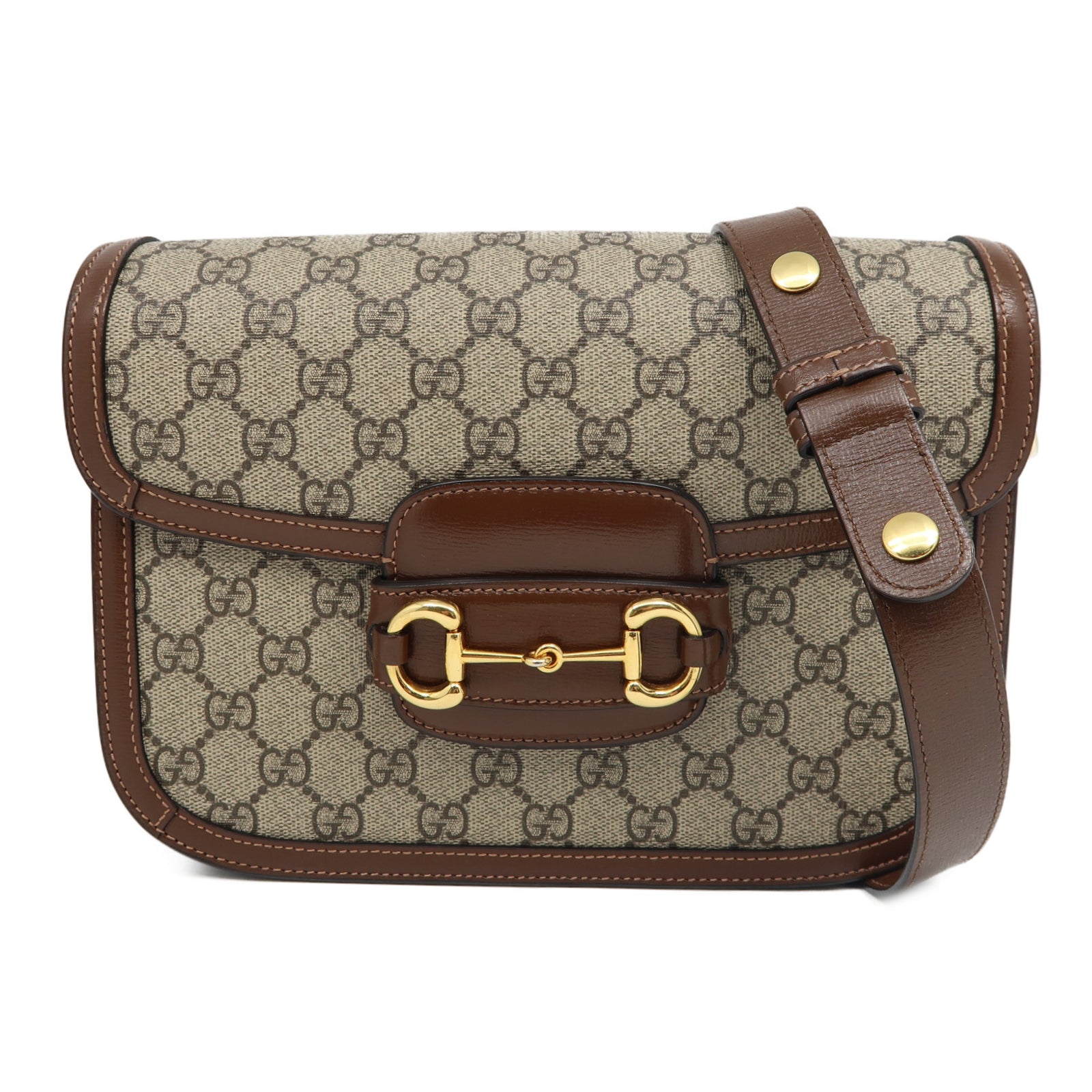 GUCCI 塗層帆布Horsebit 1955 Small金扣肩背袋啡色