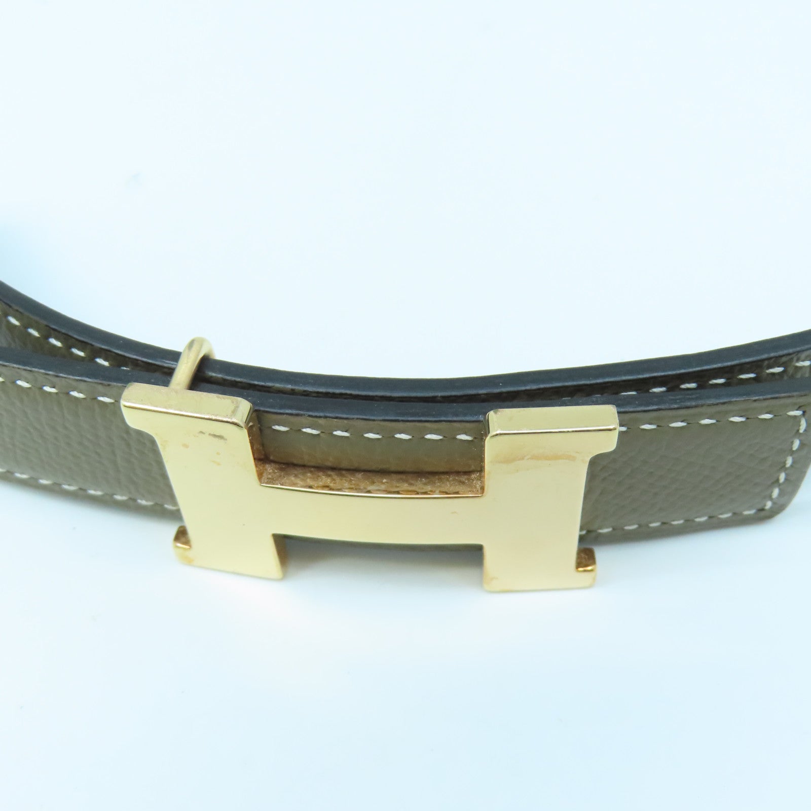 HERMES Veau Epsom Leather H Belt 80Cm Gold Buckle Belt Elephant Gray