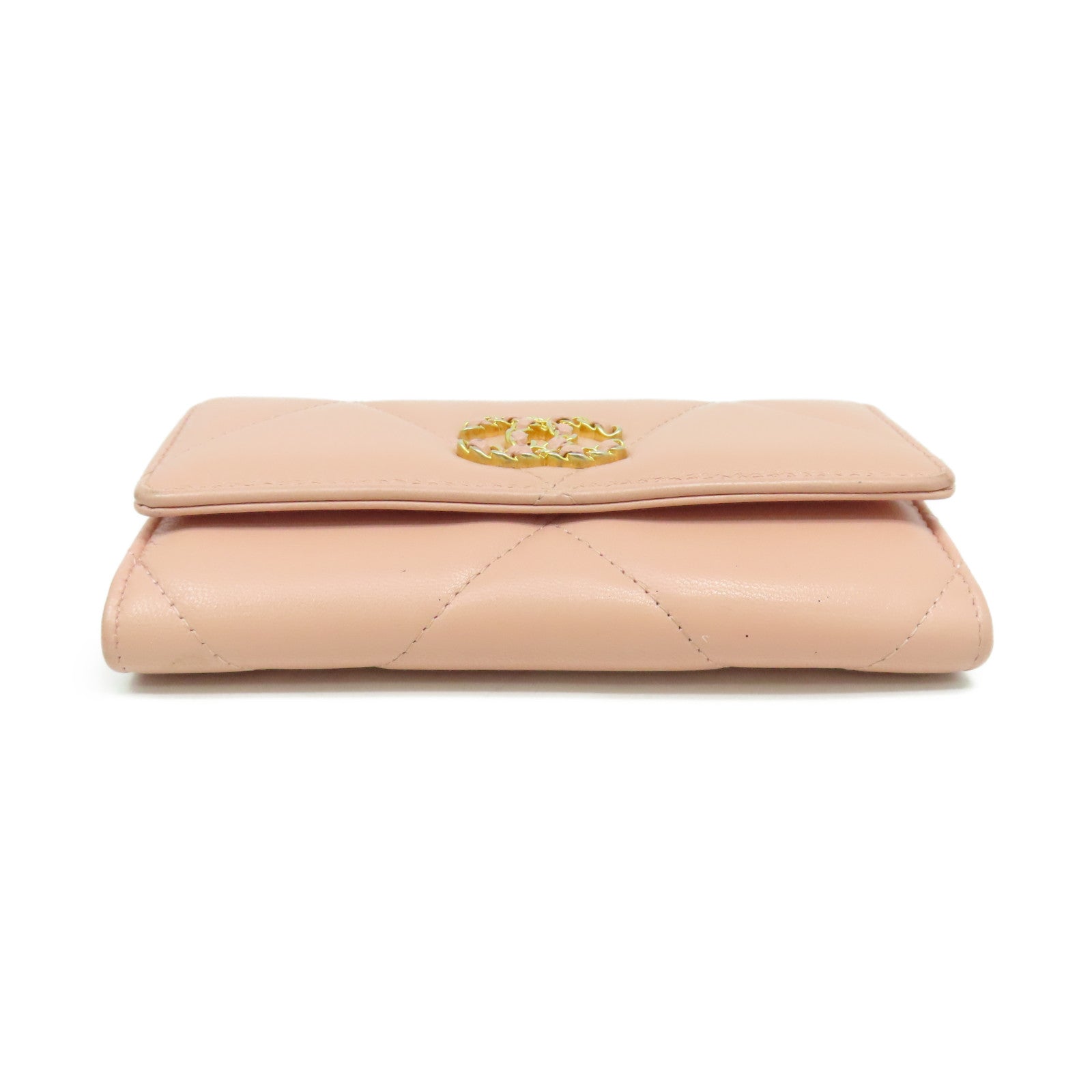 CHANEL 菱格牛皮皮革Middle Wallet金扣錢包粉紅色