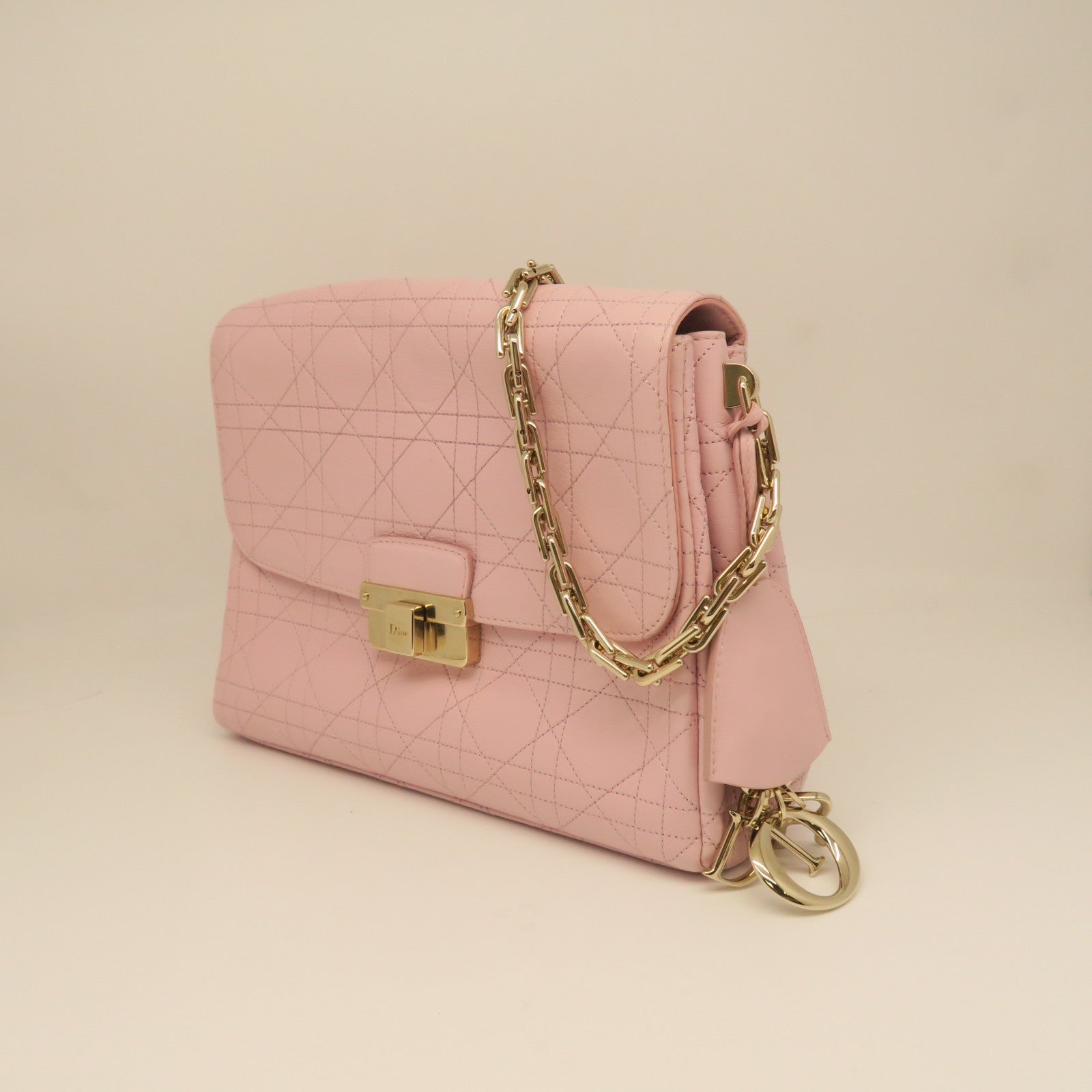 Dior rhombic cowhide leather Chain Shoulder gold buckle shoulder bag pink