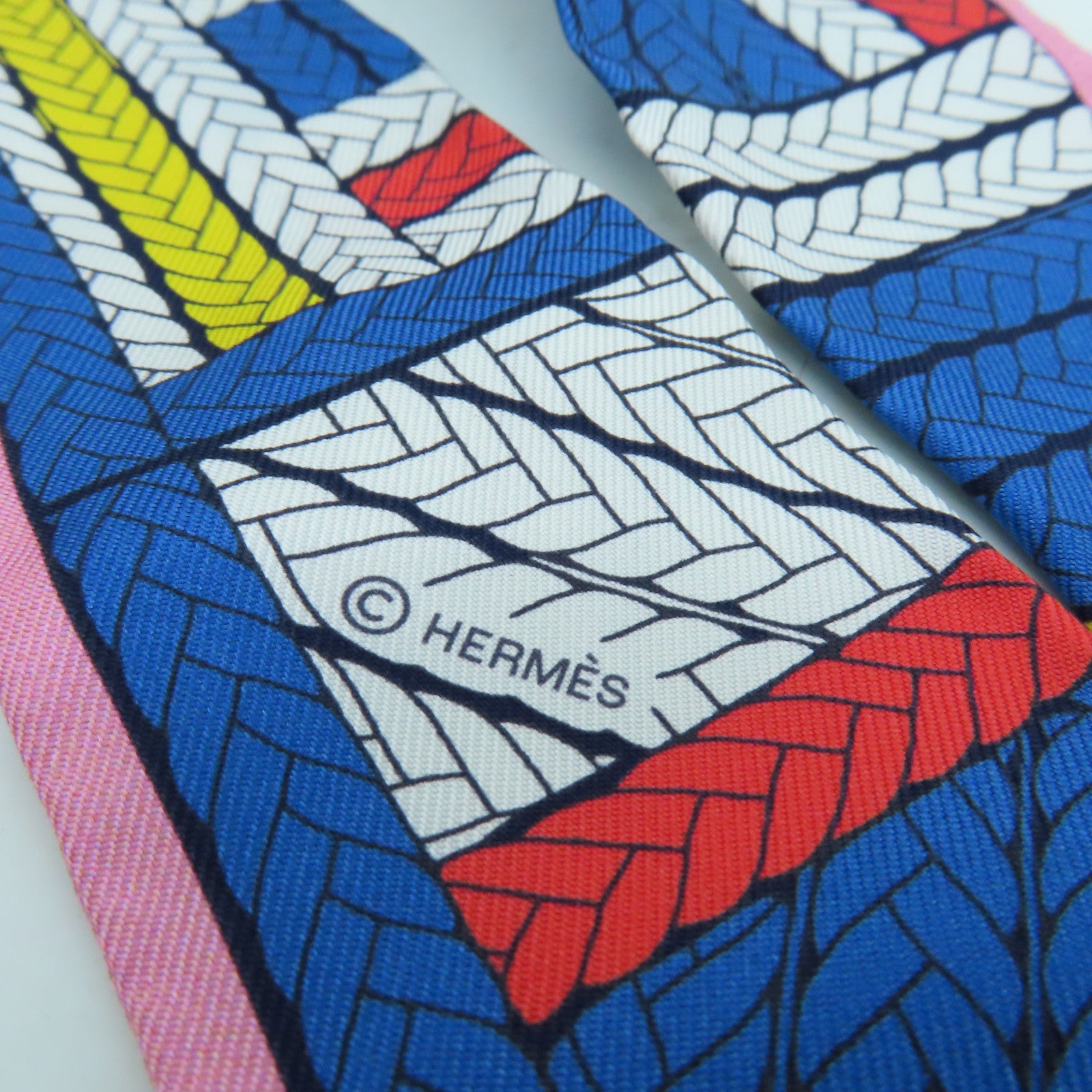 HERMES 絲質Twilly絲巾粉紅色藍色