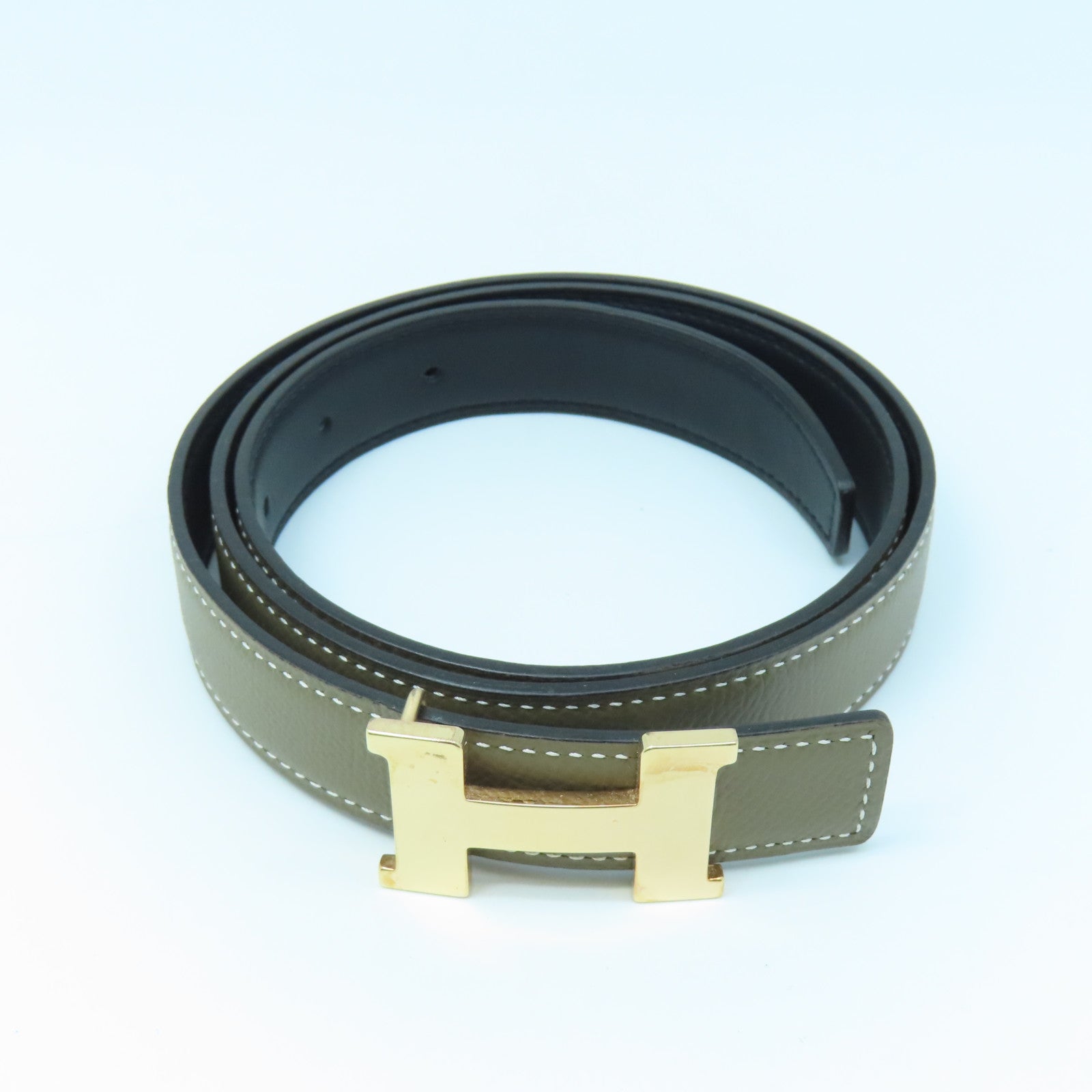 HERMES Veau Epsom Leather H Belt 80Cm Gold Buckle Belt Elephant Gray