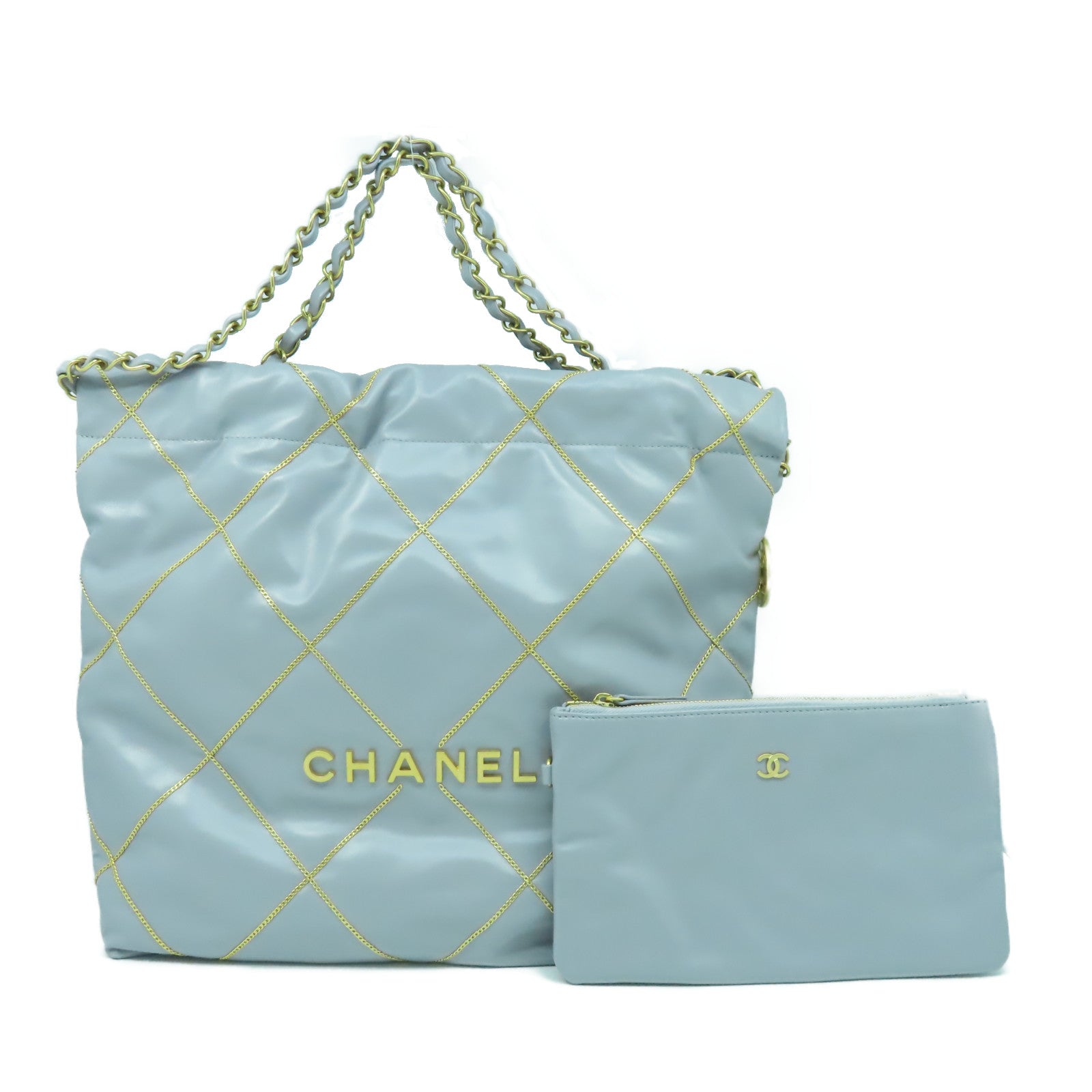 CHANEL 【激減優惠】菱格羊皮皮革C22 Small金扣肩背袋灰色