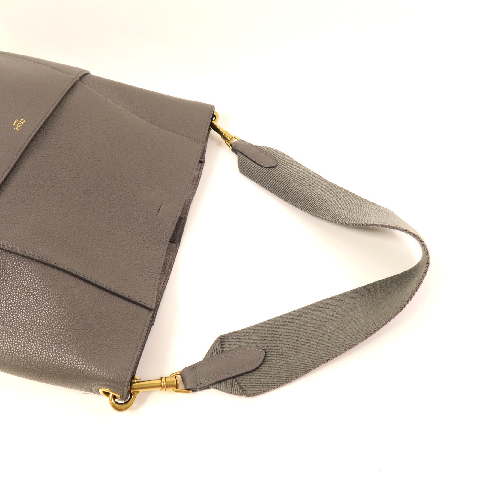 CELINE 牛皮皮革Shoulder Bag金扣肩背袋灰色