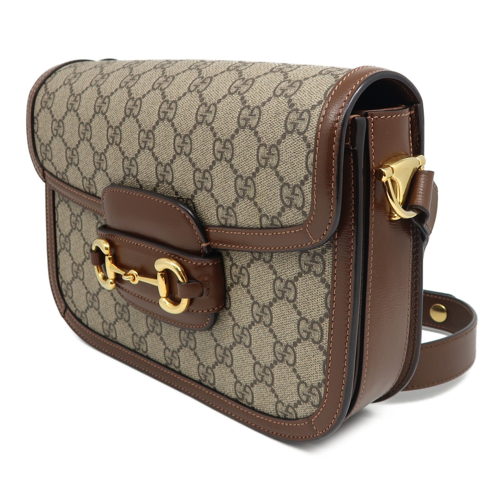GUCCI 塗層帆布Horsebit 1955 Small金扣肩背袋啡色