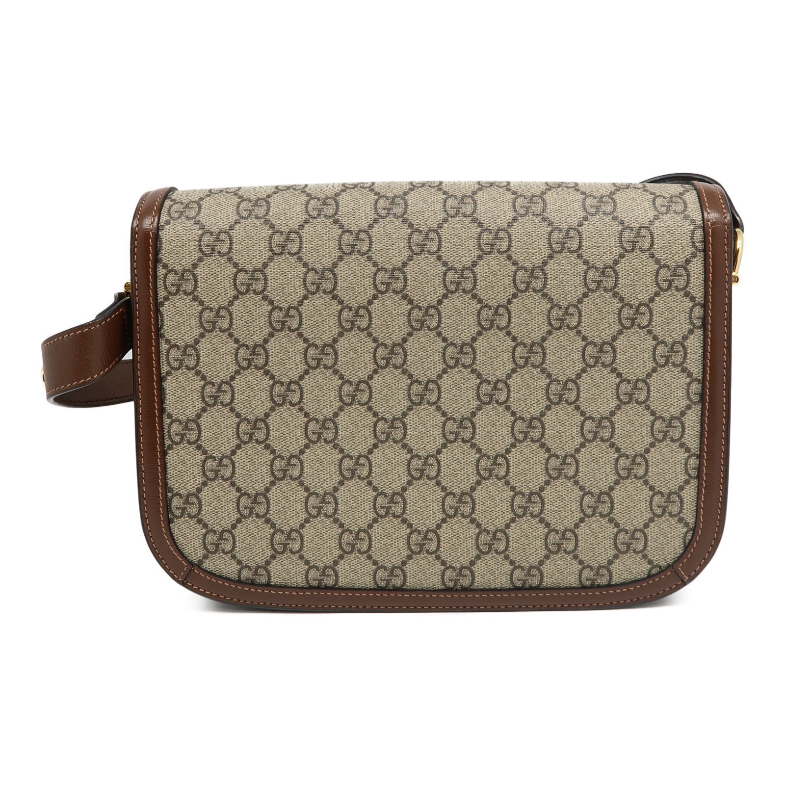 GUCCI 塗層帆布Horsebit 1955 Small金扣肩背袋啡色