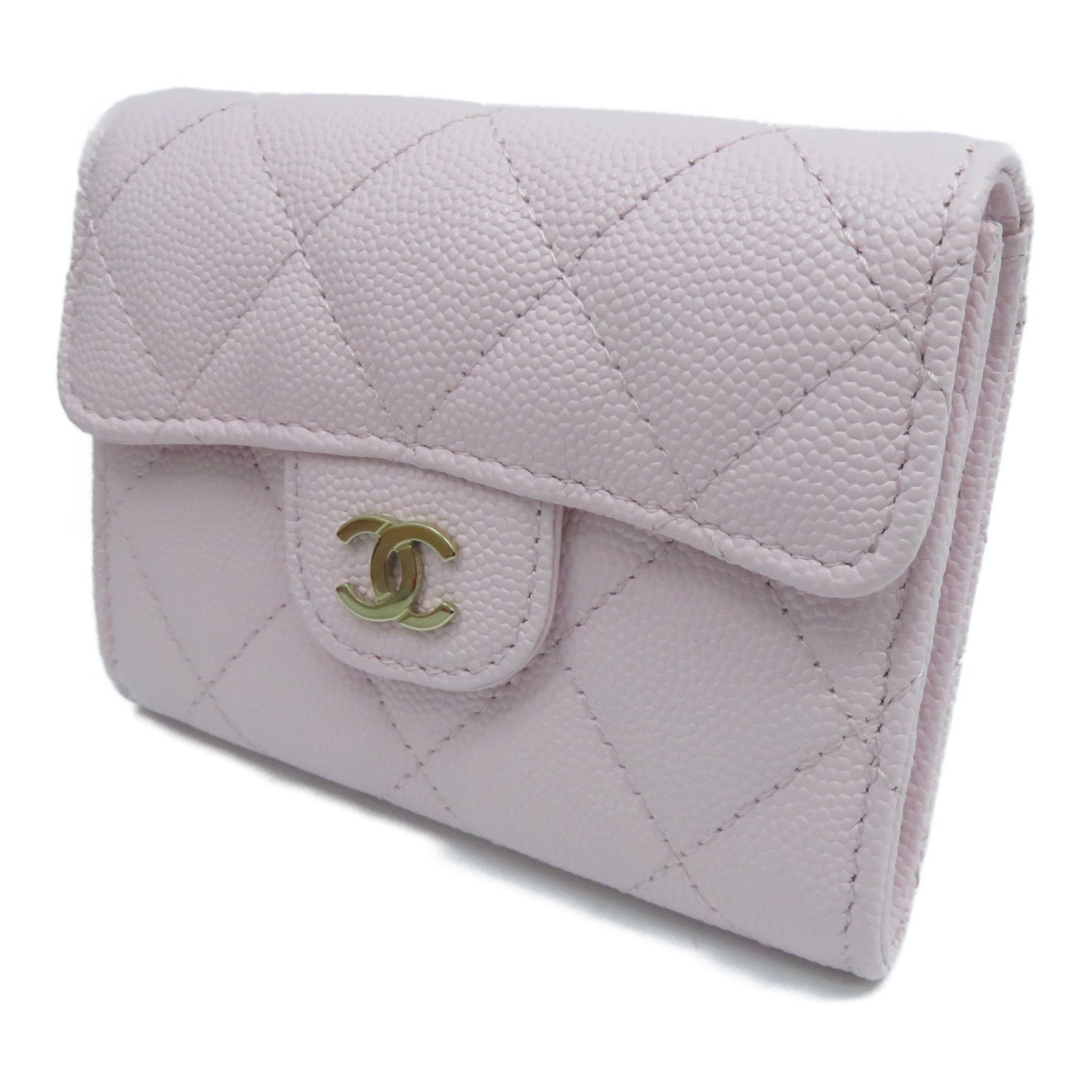 CHANEL 菱格Caviar皮革Card Holder金扣卡片套粉紅色